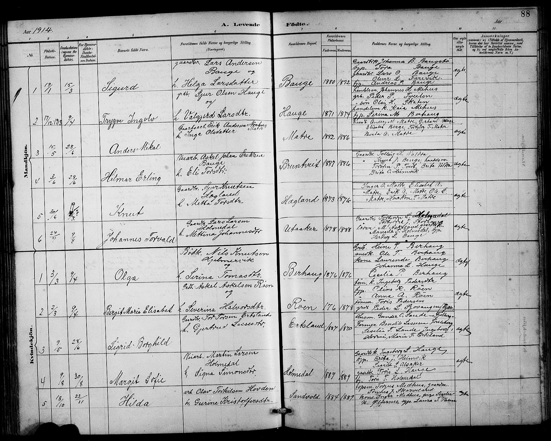 Husnes Sokneprestembete, SAB/A-75901/H/Hab: Parish register (copy) no. B 2, 1884-1914, p. 88
