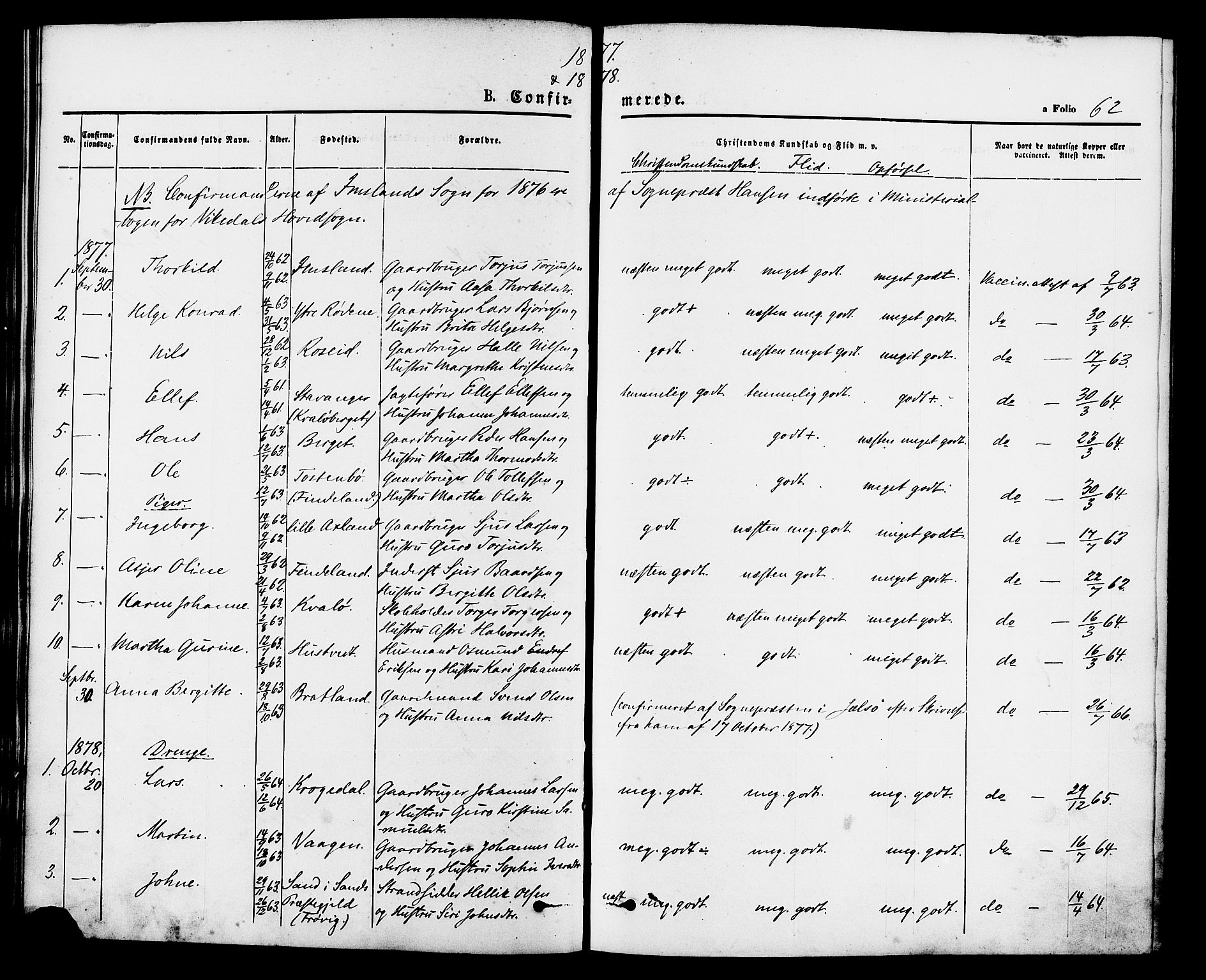 Vikedal sokneprestkontor, AV/SAST-A-101840/01/IV: Parish register (official) no. A 9, 1868-1885, p. 62