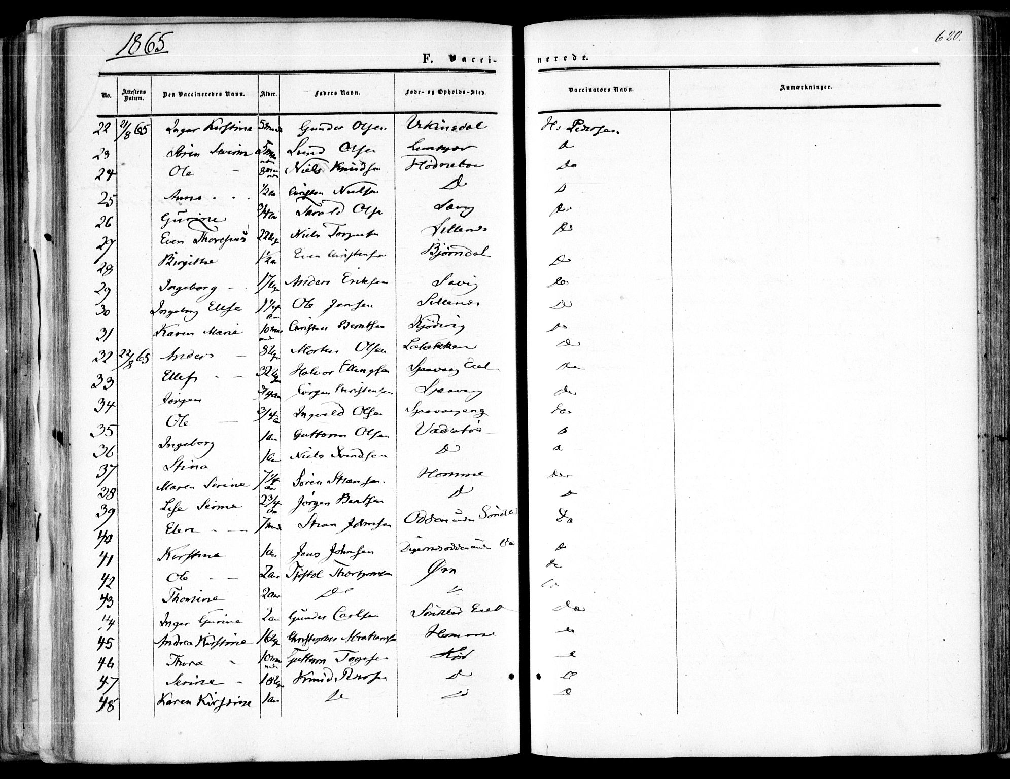 Søndeled sokneprestkontor, SAK/1111-0038/F/Fa/L0003: Parish register (official) no. A 3, 1861-1879, p. 620