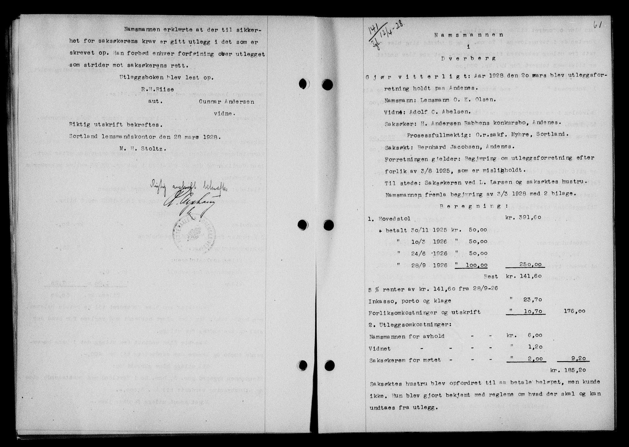Vesterålen sorenskriveri, SAT/A-4180/1/2/2Ca/L0046: Mortgage book no. 39, 1928-1928, Deed date: 12.04.1928