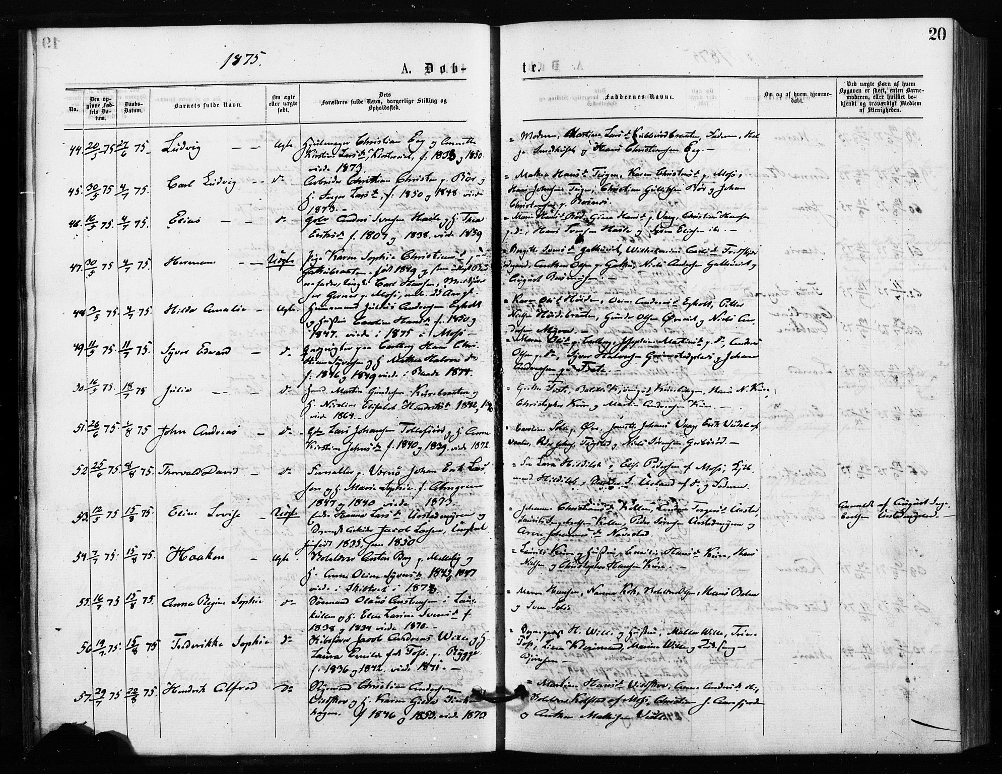 Rygge prestekontor Kirkebøker, AV/SAO-A-10084b/F/Fa/L0006: Parish register (official) no. 6, 1872-1877, p. 20