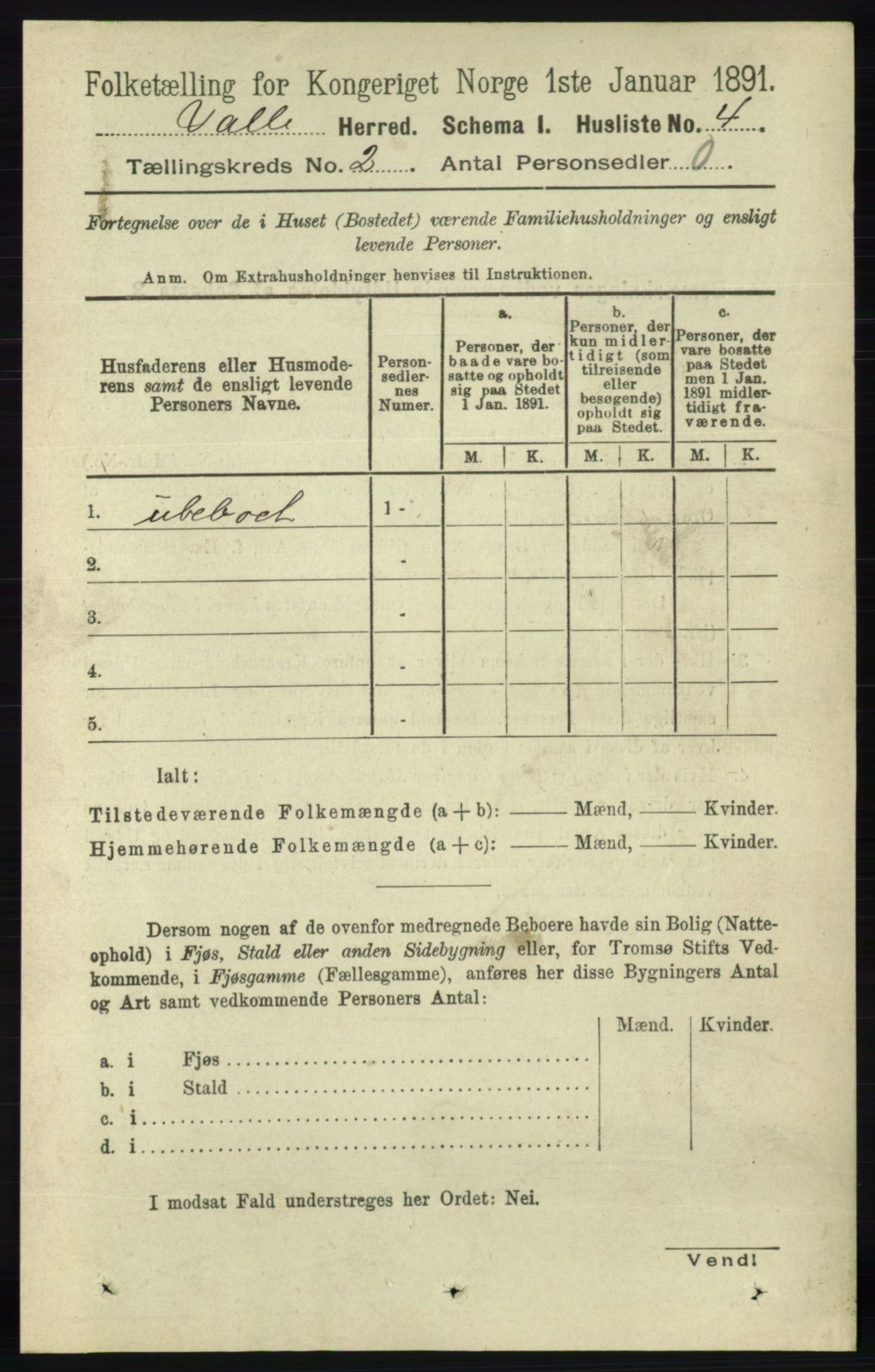 RA, 1891 census for 0940 Valle, 1891, p. 324