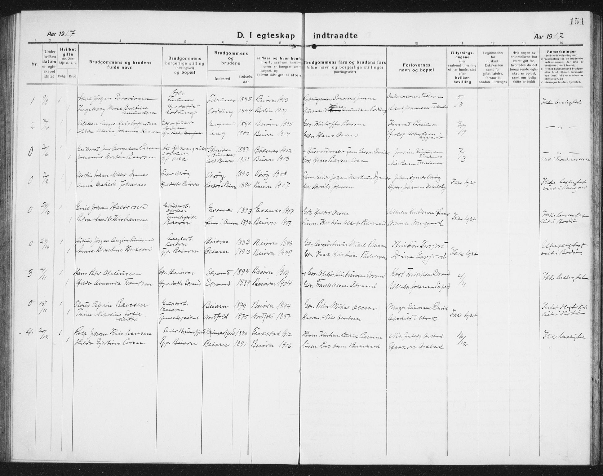 Ministerialprotokoller, klokkerbøker og fødselsregistre - Nordland, AV/SAT-A-1459/846/L0656: Parish register (copy) no. 846C06, 1917-1936, p. 151