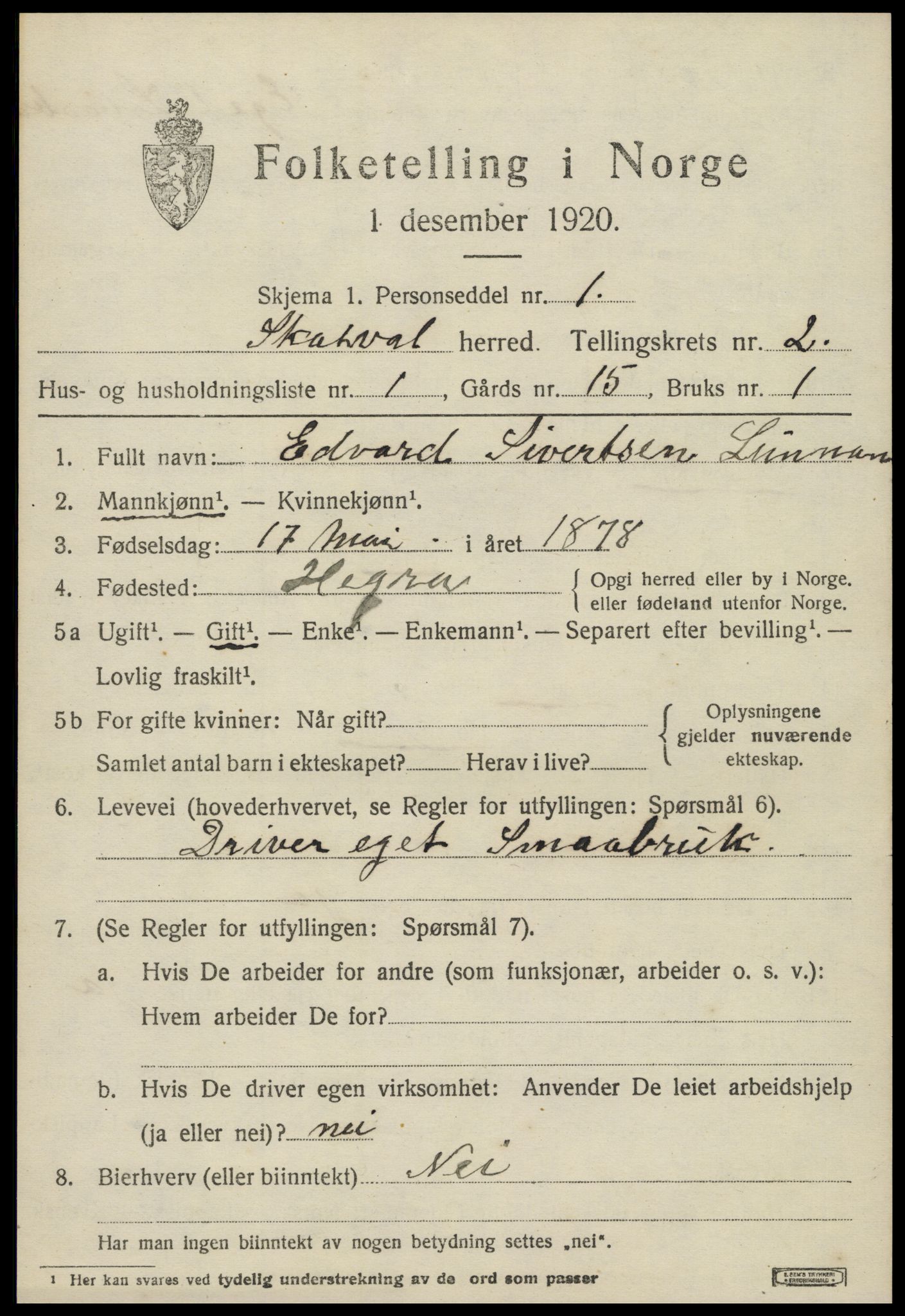 SAT, 1920 census for Skatval, 1920, p. 1151