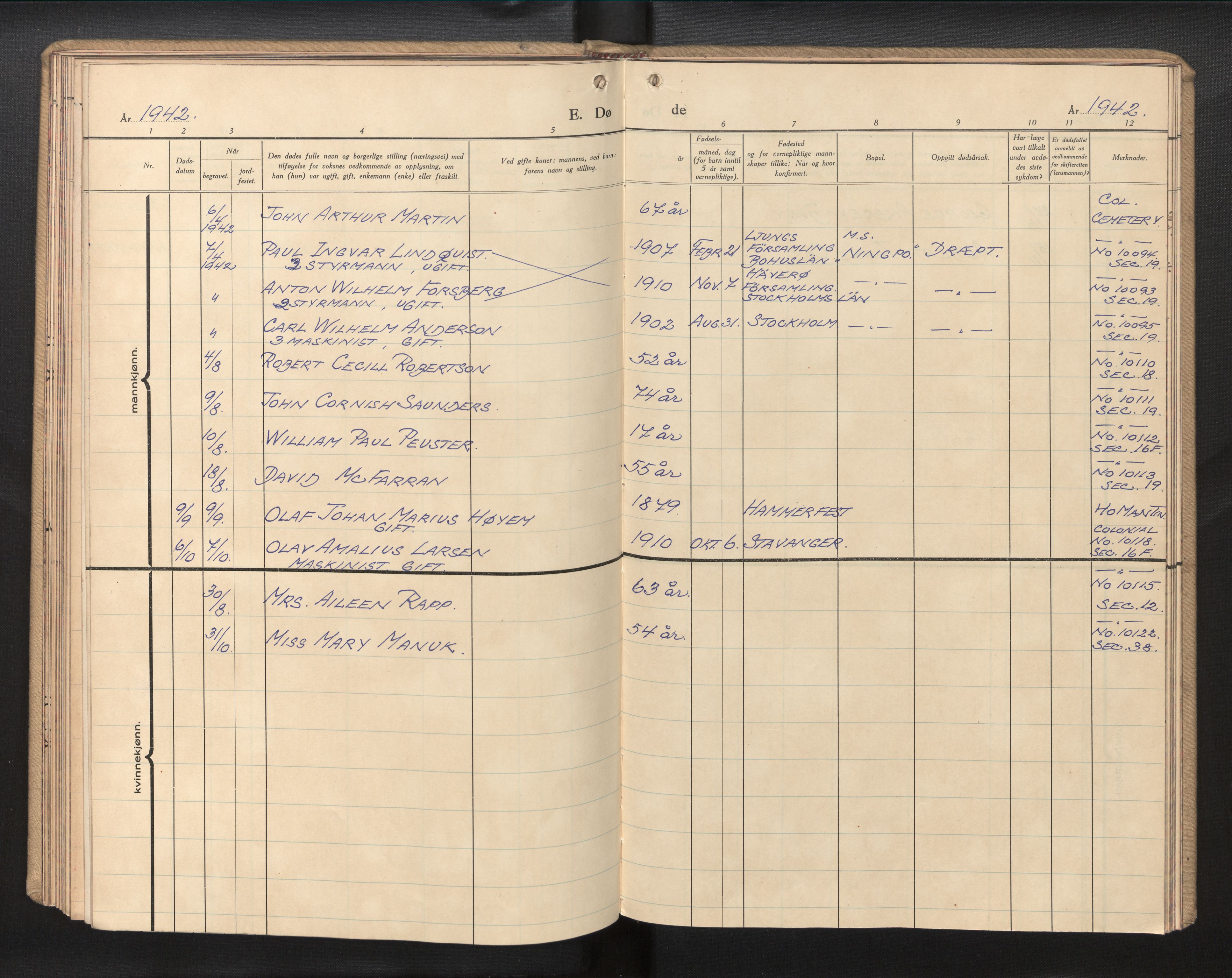 Den norske sjømannsmisjon i utlandet/Kinesiske havner (Shanghai-Hong Kong), AV/SAB-SAB/PA-0120/H/Ha/Haa/L0001: Parish register (official) no. A 1, 1940-1971