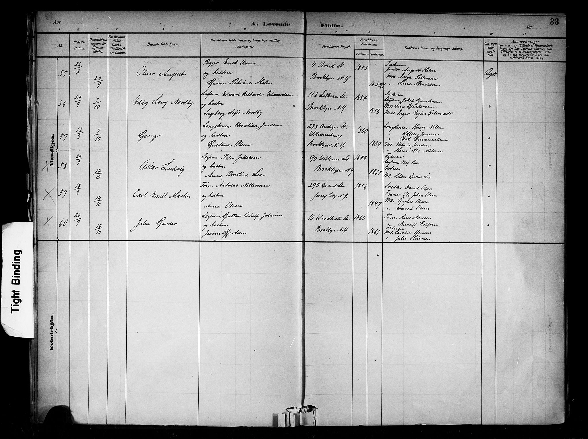 Den norske sjømannsmisjon i utlandet/New York, AV/SAB-SAB/PA-0110/H/Ha/L0002: Parish register (official) no. A 2, 1886-1888, p. 33