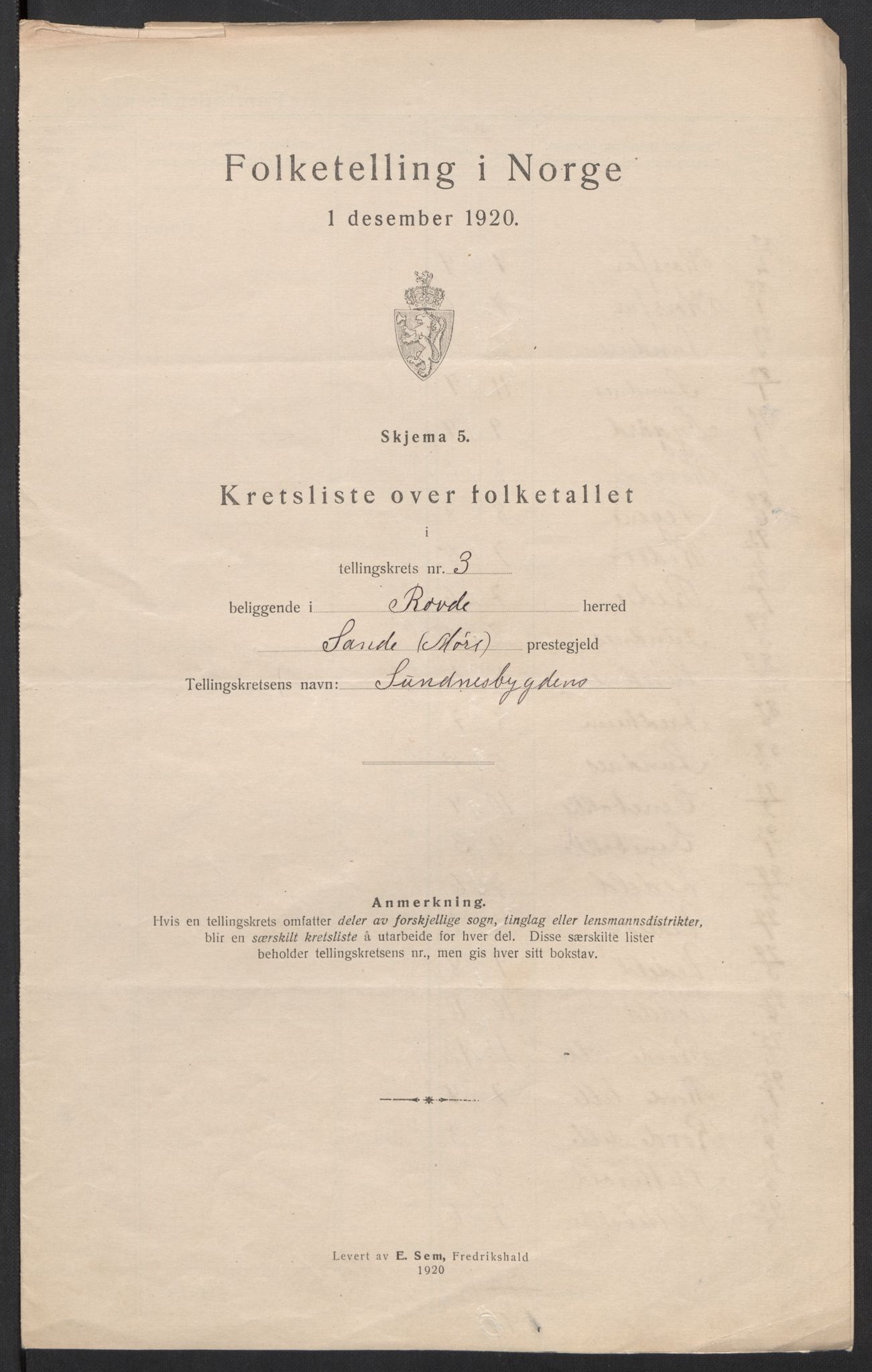 SAT, 1920 census for Rovde, 1920, p. 11