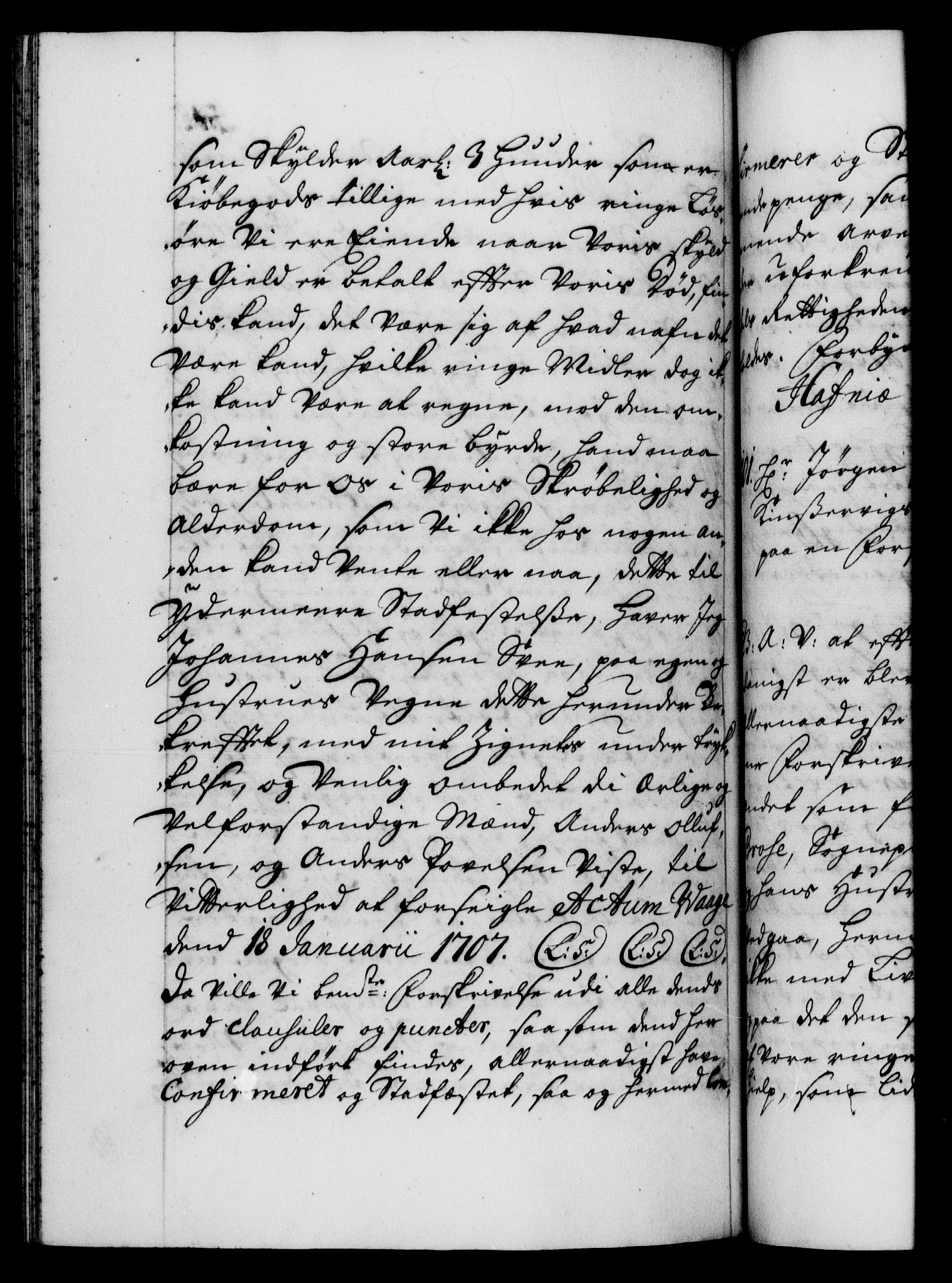 Danske Kanselli 1572-1799, AV/RA-EA-3023/F/Fc/Fca/Fcaa/L0019: Norske registre, 1704-1707, p. 545b