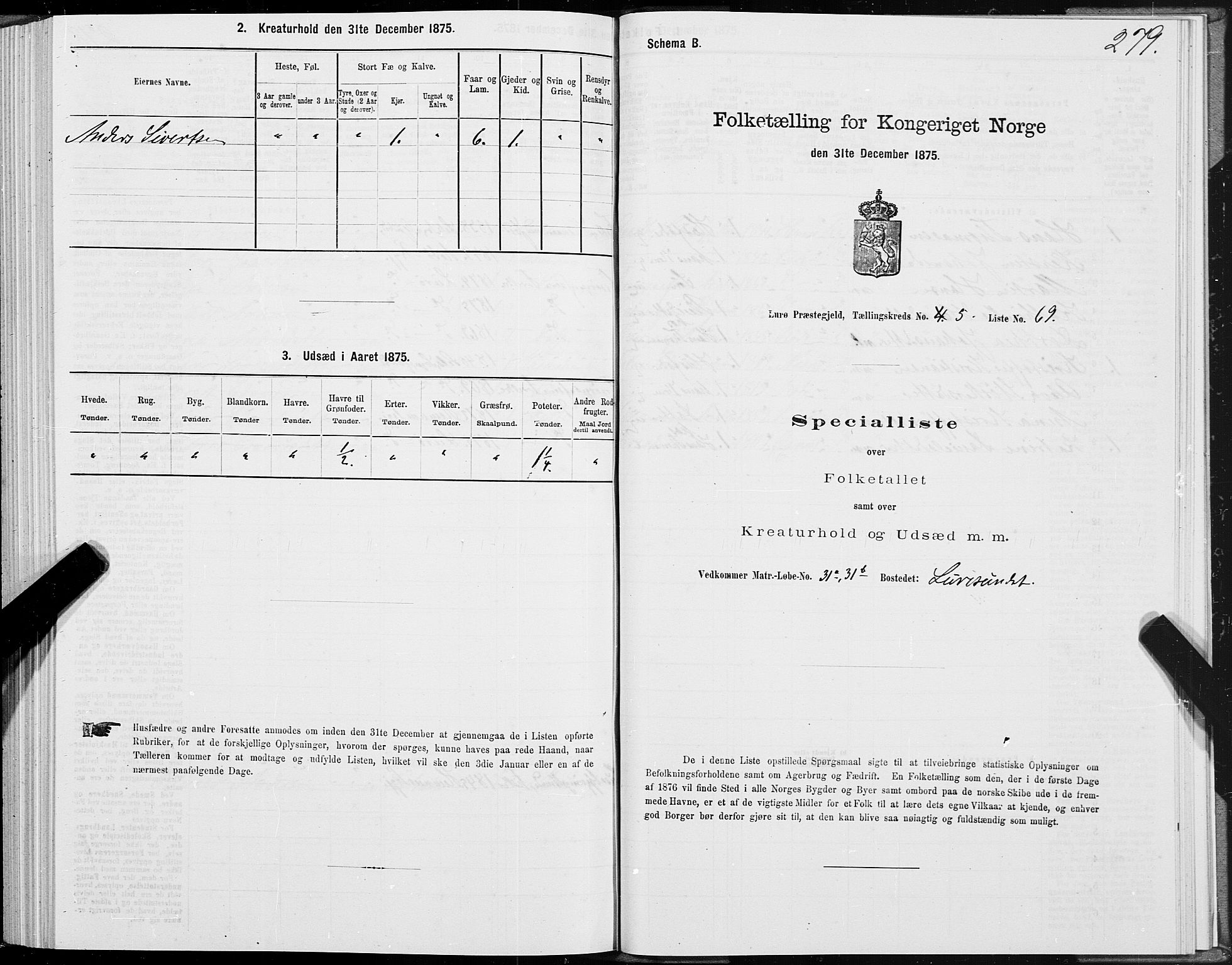 SAT, 1875 census for 1834P Lurøy, 1875, p. 3279