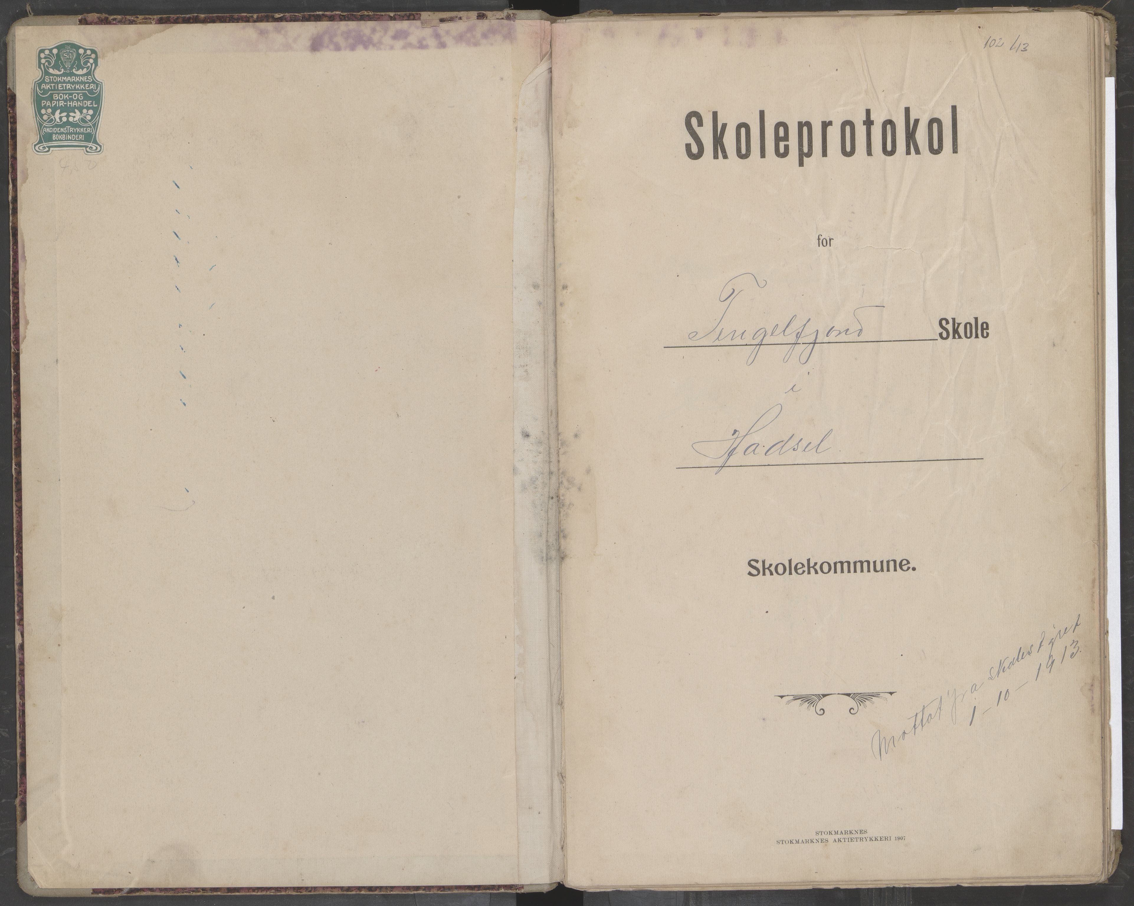 Hadsel kommune. Tengelfjord skolekrets, AIN/K-18660.510.04/G/L0002: Skoleprotokoll for Tengelfjord skole, 1913-1920