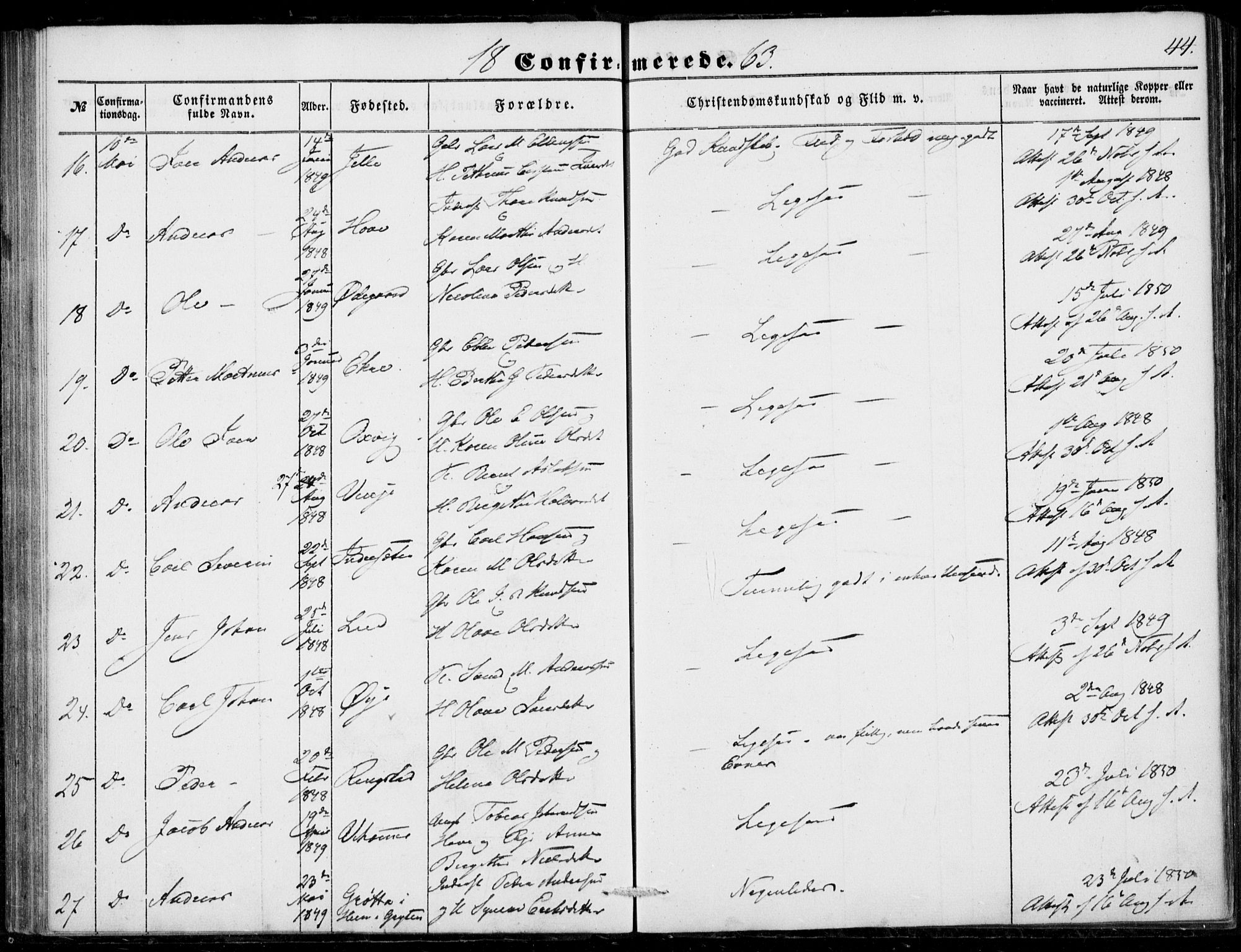 Ministerialprotokoller, klokkerbøker og fødselsregistre - Møre og Romsdal, SAT/A-1454/520/L0281: Parish register (official) no. 520A10, 1851-1881, p. 44