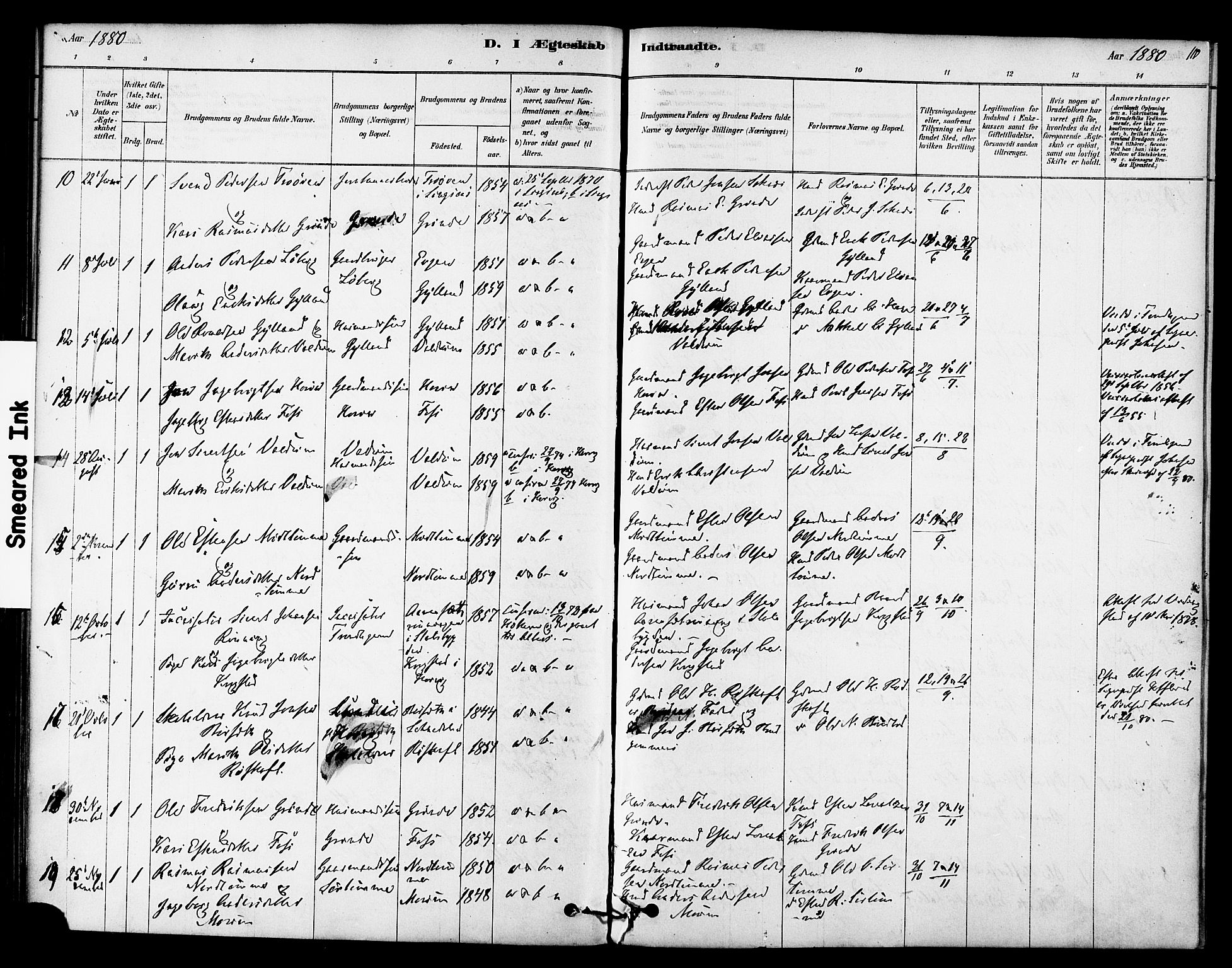 Ministerialprotokoller, klokkerbøker og fødselsregistre - Sør-Trøndelag, SAT/A-1456/692/L1105: Parish register (official) no. 692A05, 1878-1890, p. 110