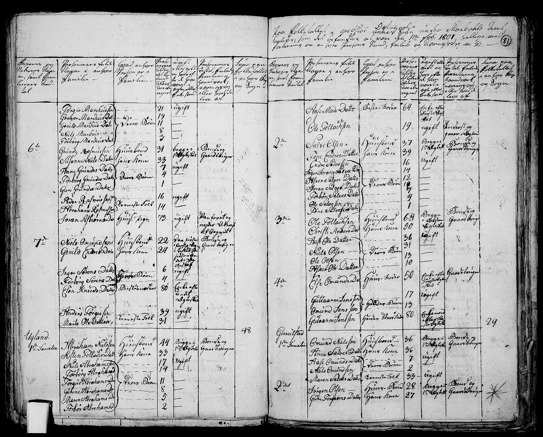 RA, 1801 census for 1018P Søgne, 1801, p. 80b-81a