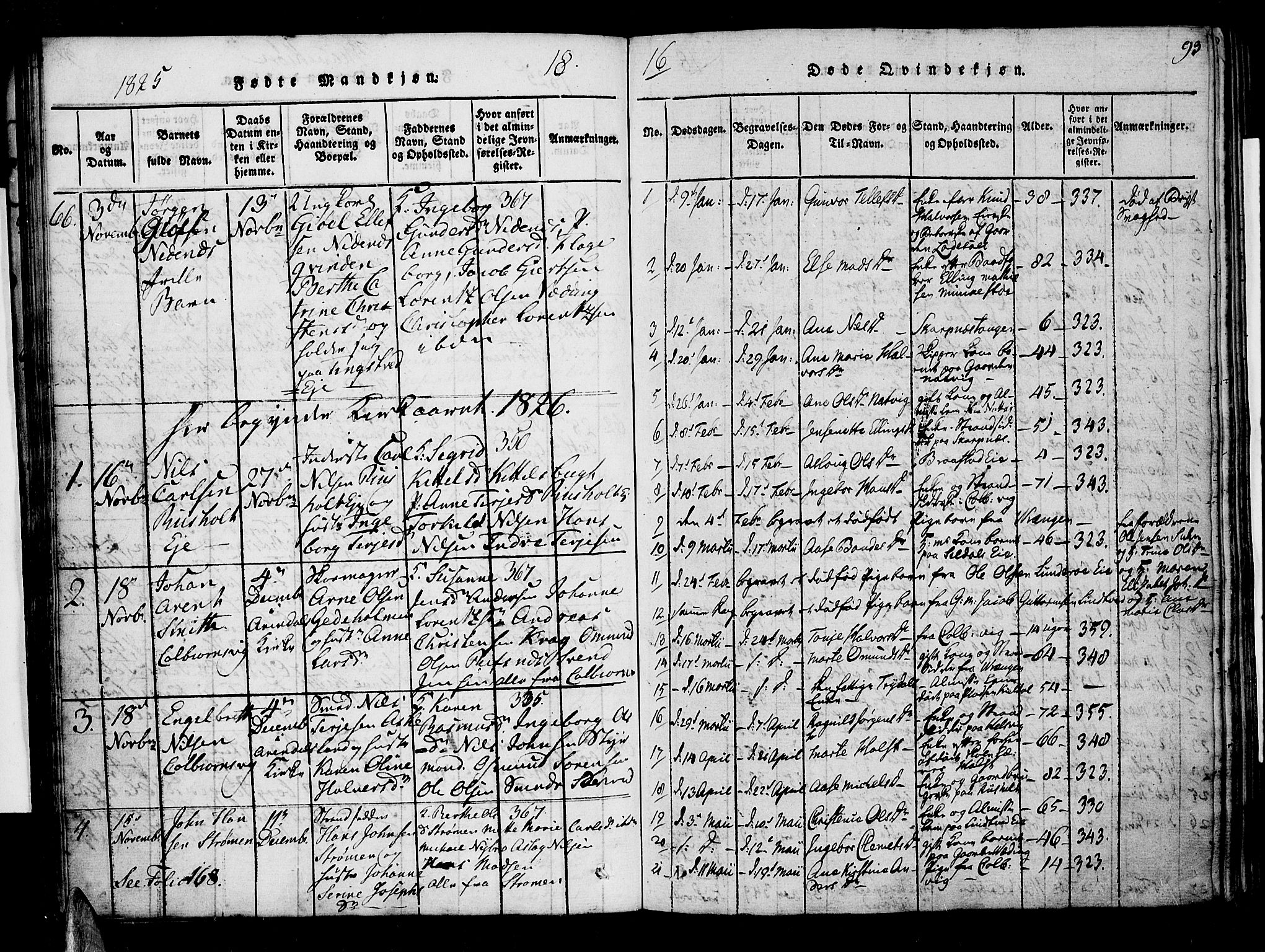 Øyestad sokneprestkontor, AV/SAK-1111-0049/F/Fa/L0012: Parish register (official) no. A 12, 1816-1827, p. 93
