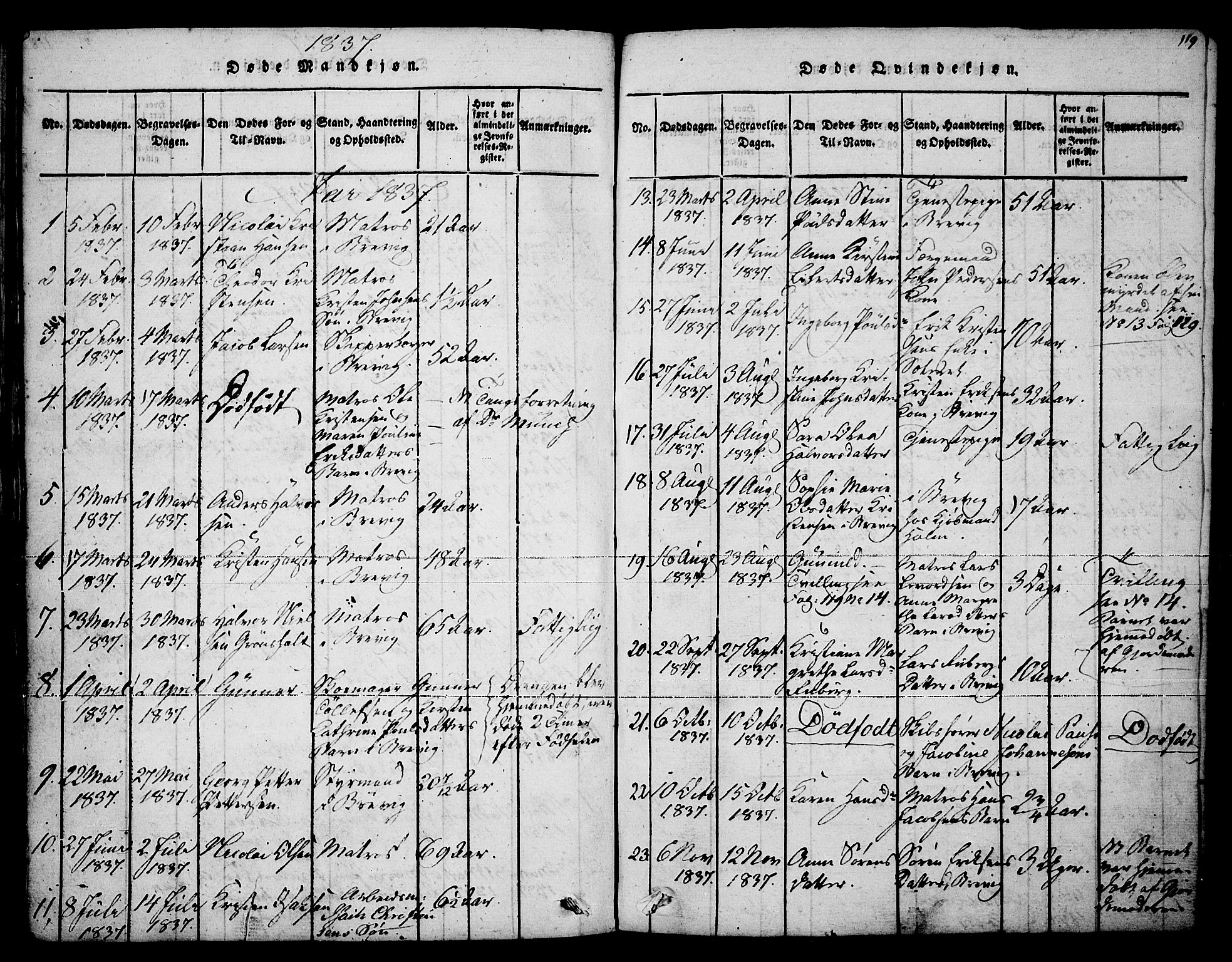 Brevik kirkebøker, AV/SAKO-A-255/F/Fa/L0004: Parish register (official) no. 4, 1814-1846, p. 119