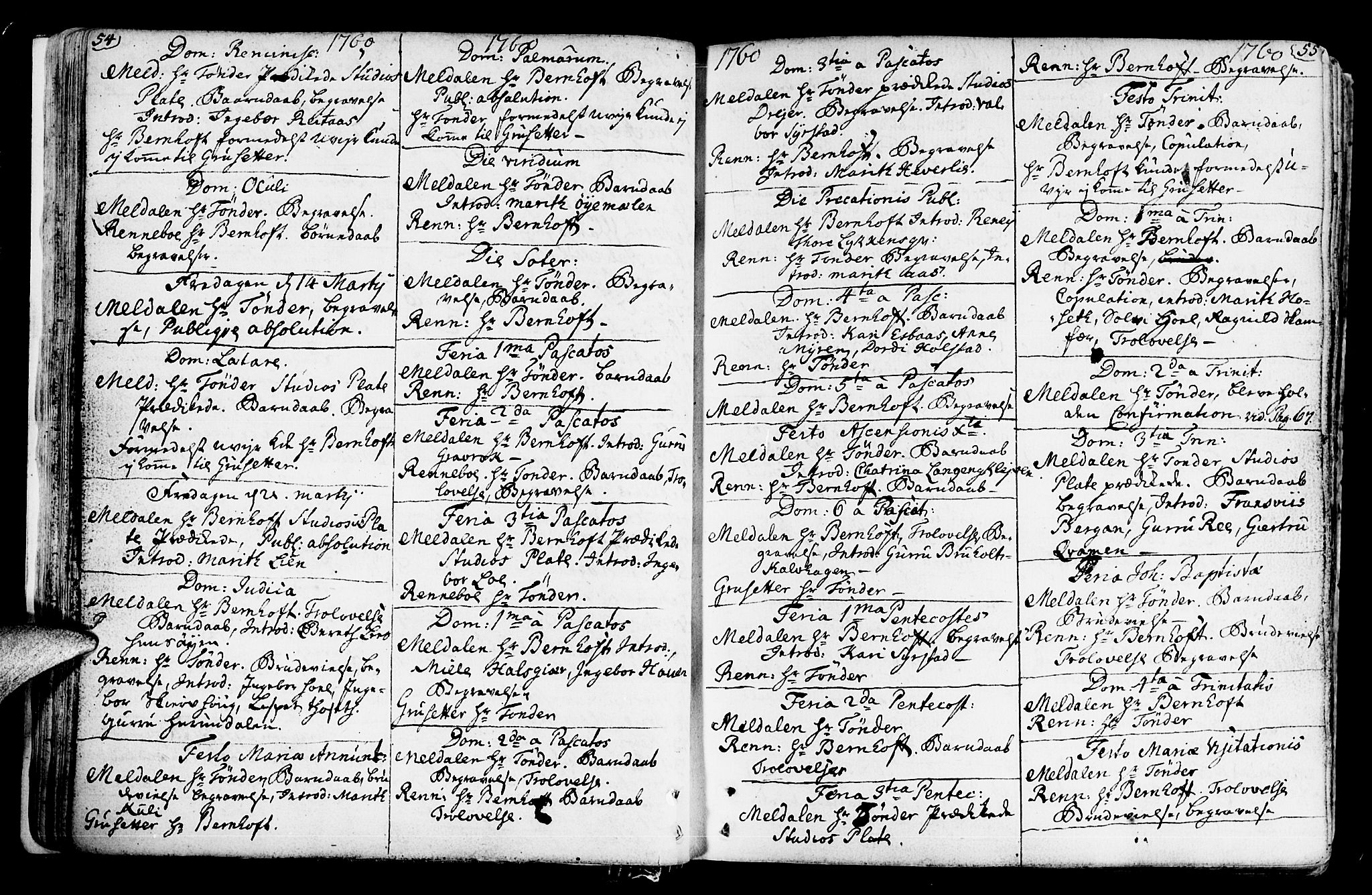 Ministerialprotokoller, klokkerbøker og fødselsregistre - Sør-Trøndelag, SAT/A-1456/672/L0851: Parish register (official) no. 672A04, 1751-1775, p. 54-55