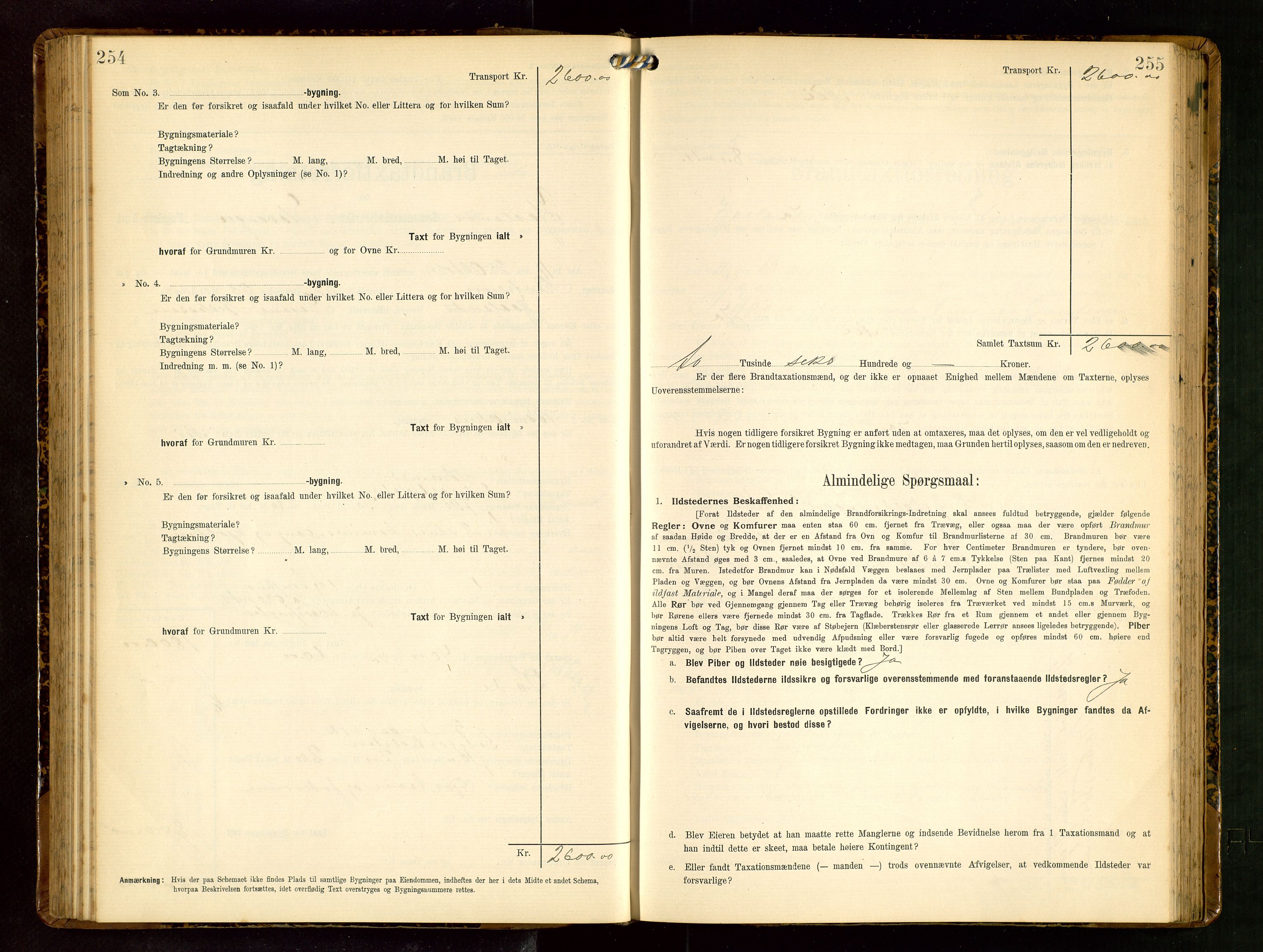 Håland lensmannskontor, AV/SAST-A-100100/Gob/L0003: Branntakstprotokoll - skjematakst. Register i boken., 1909-1910, p. 254-255