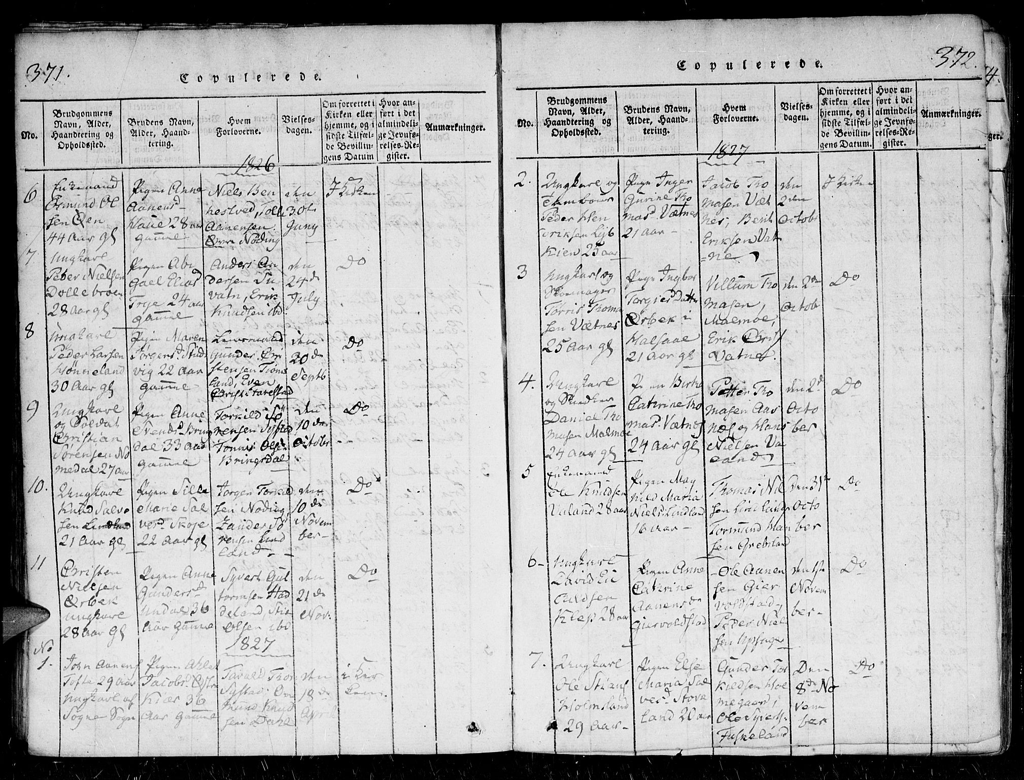 Holum sokneprestkontor, AV/SAK-1111-0022/F/Fa/Faa/L0004: Parish register (official) no. A 4, 1820-1849, p. 371-372