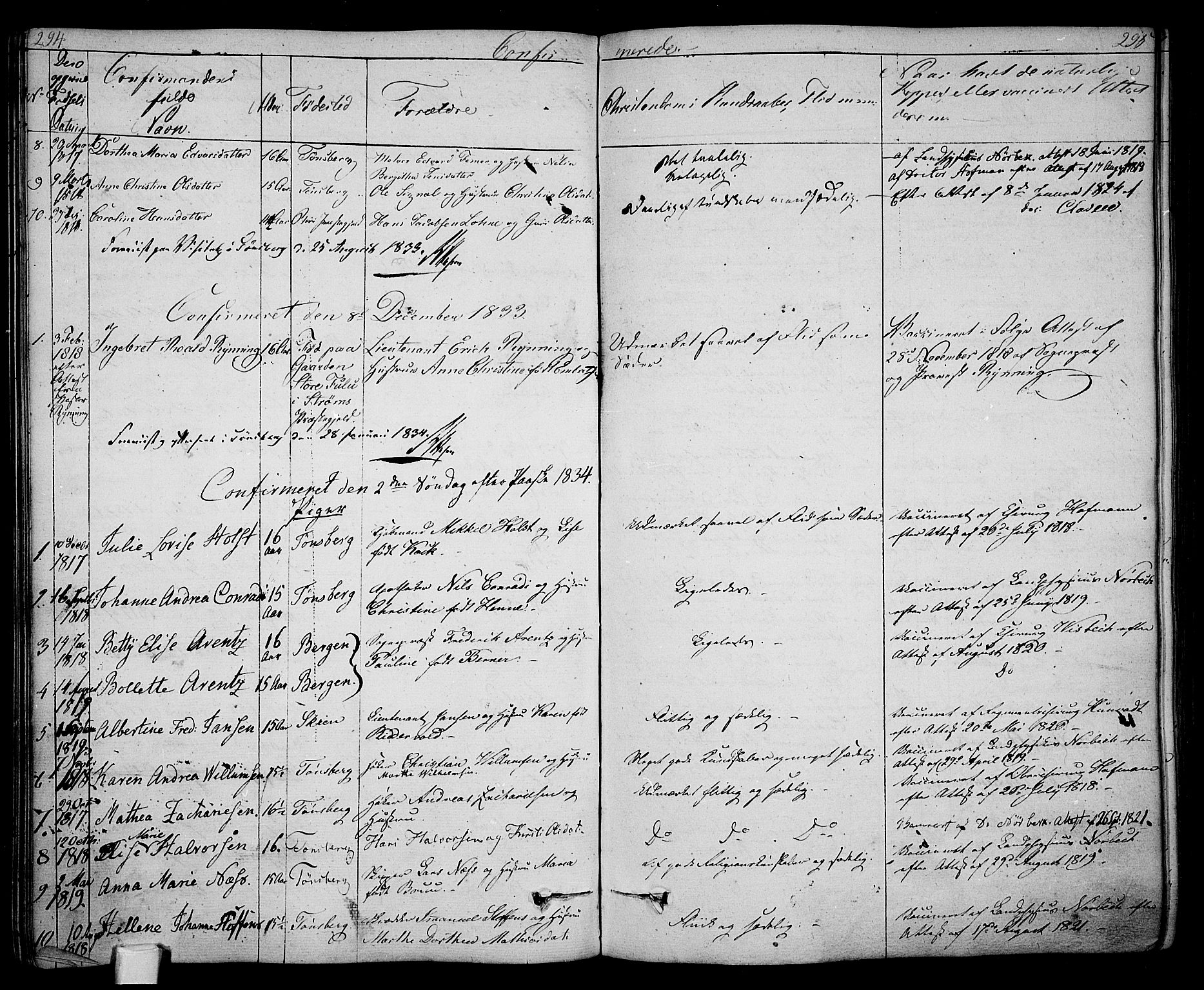 Tønsberg kirkebøker, AV/SAKO-A-330/F/Fa/L0005: Parish register (official) no. I 5, 1827-1836, p. 294-295