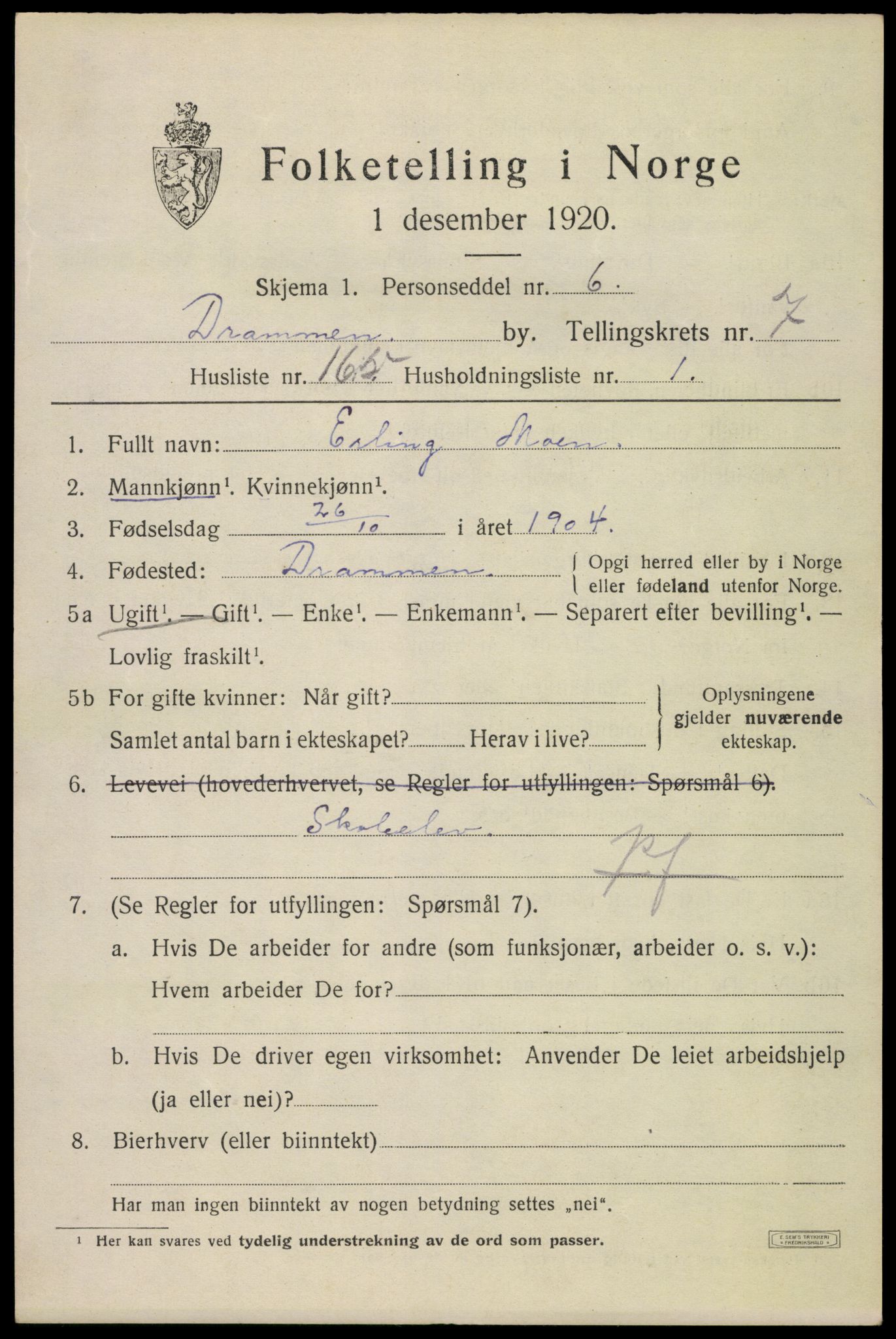 SAKO, 1920 census for Drammen, 1920, p. 50163