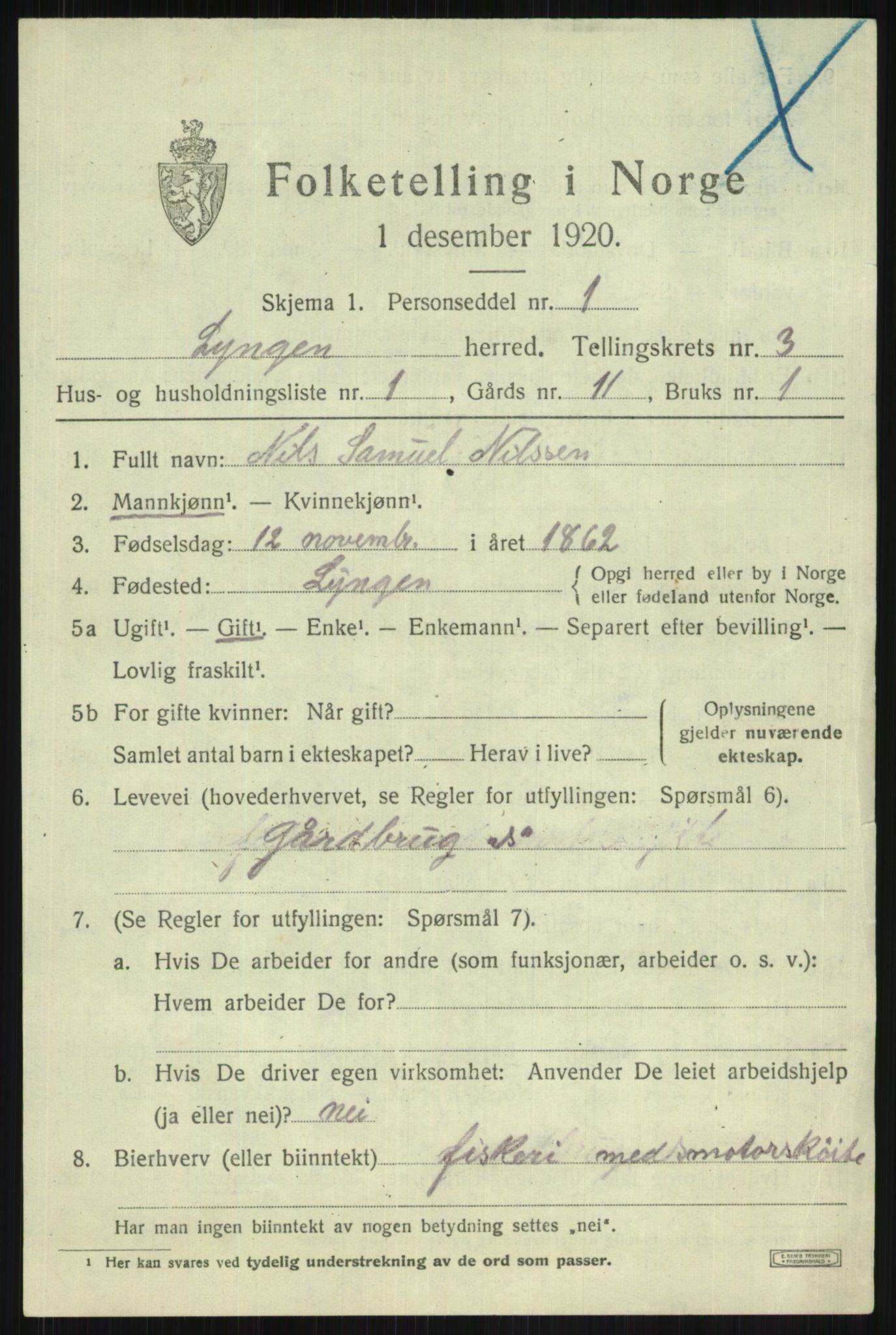 SATØ, 1920 census for Lyngen, 1920, p. 3501