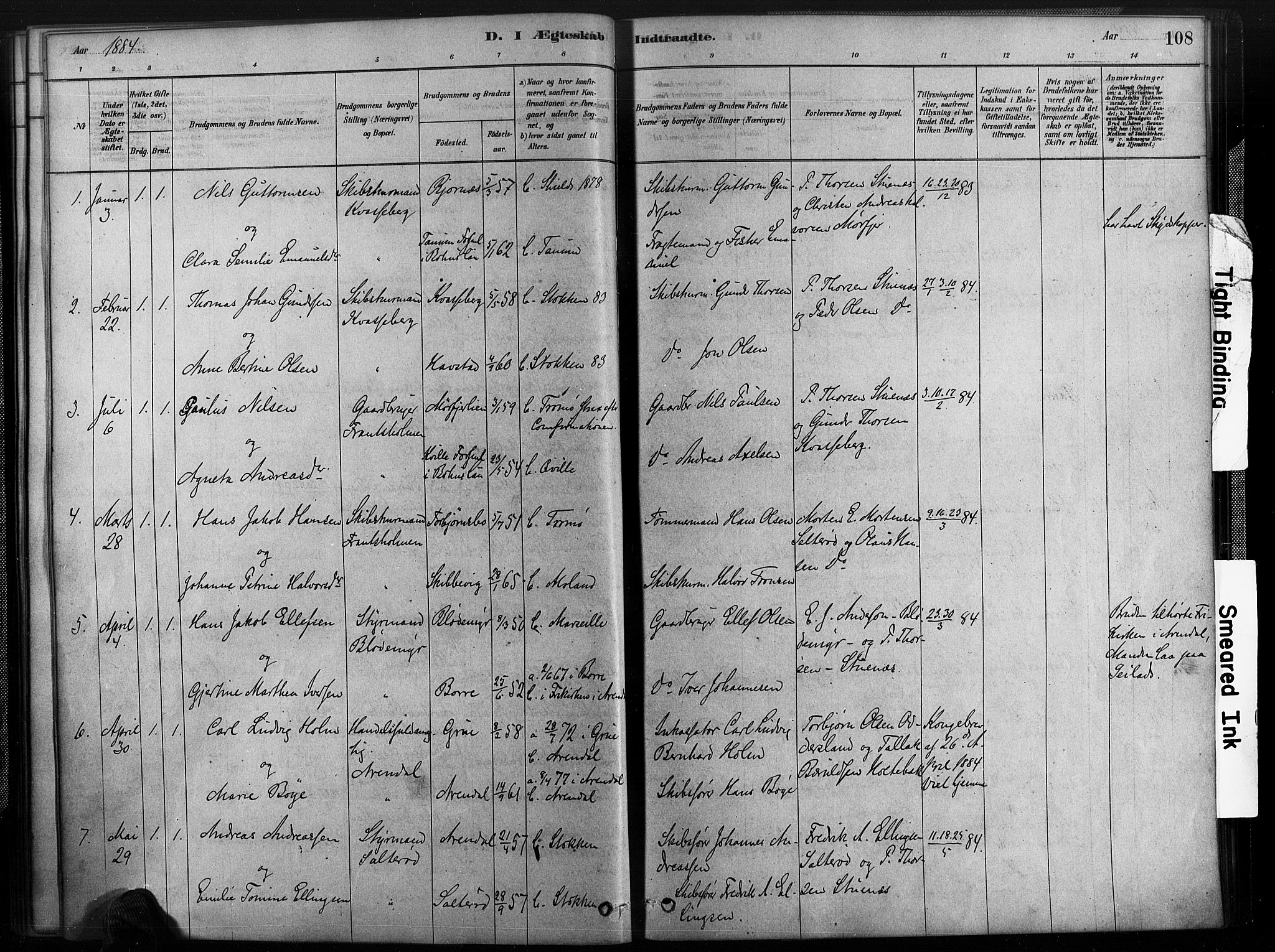 Austre Moland sokneprestkontor, SAK/1111-0001/F/Fa/Fab/L0001: Parish register (official) no. A 1, 1878-1898, p. 108