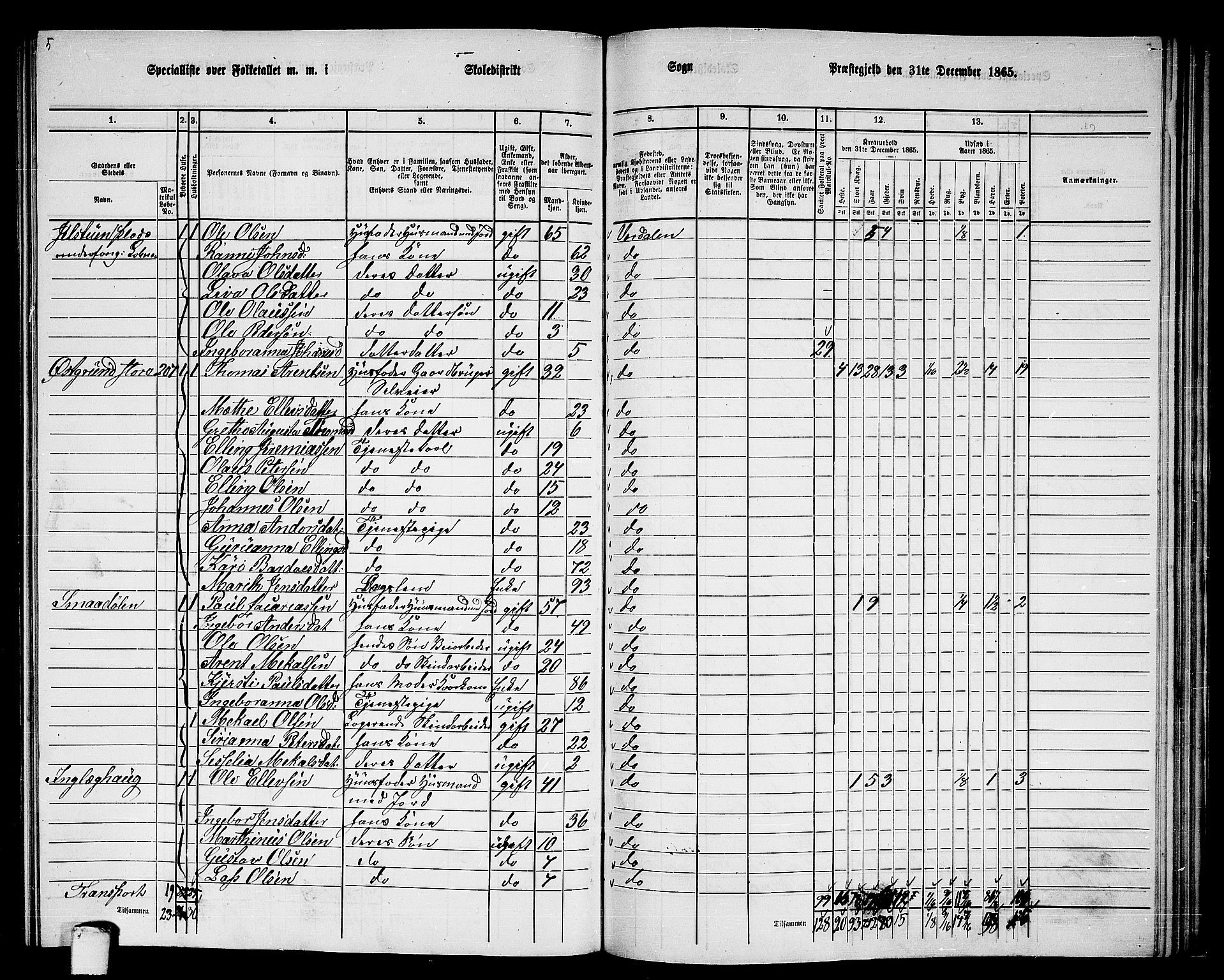 RA, 1865 census for Verdal, 1865, p. 221