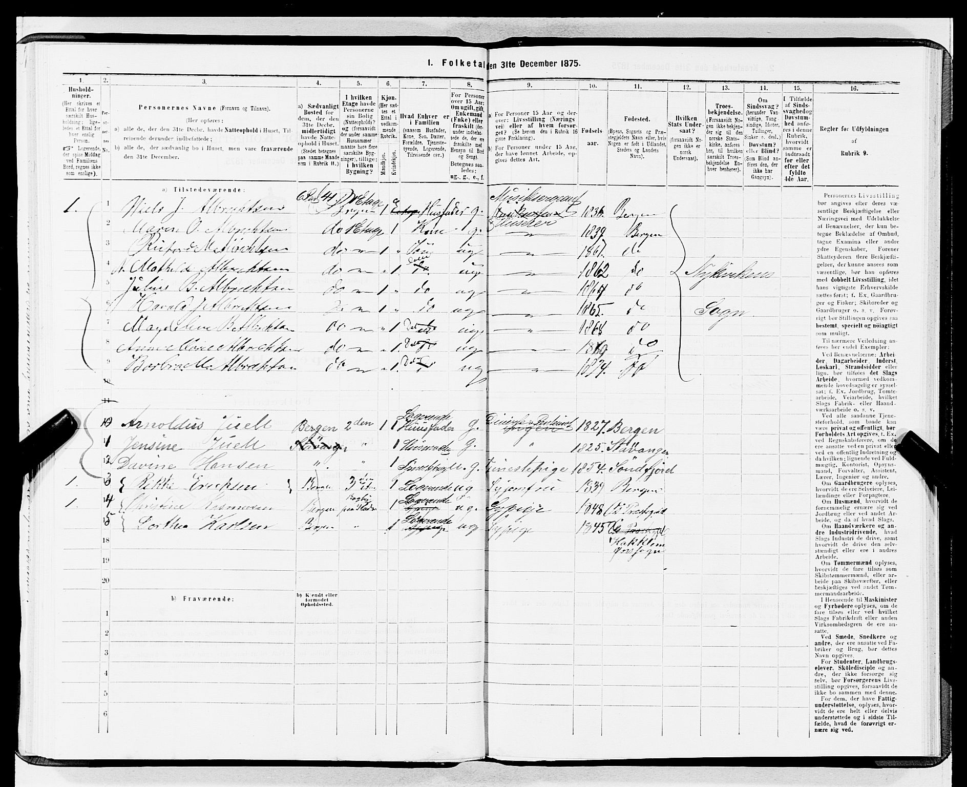 SAB, 1875 census for 1301 Bergen, 1875, p. 1261