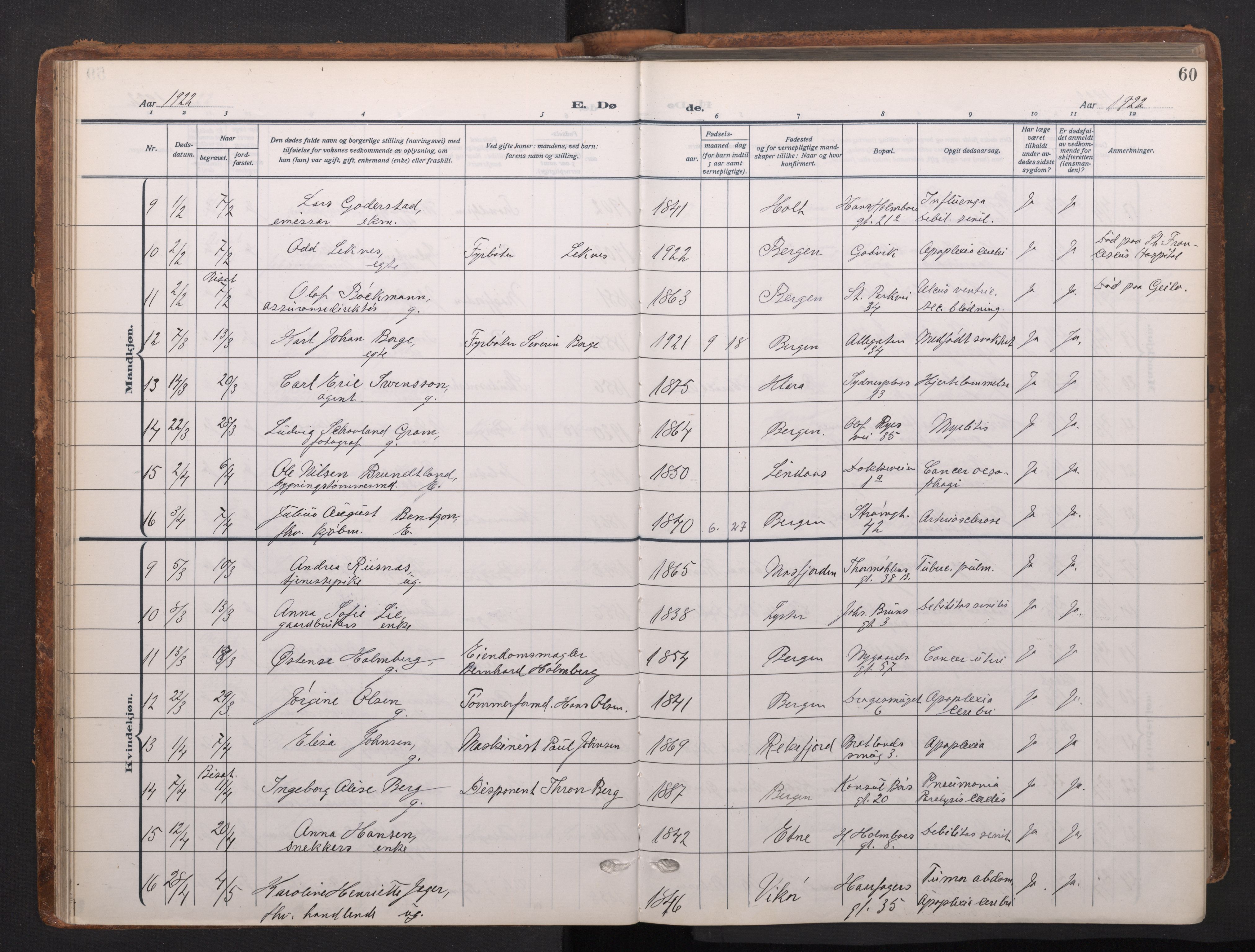 Johanneskirken sokneprestembete, AV/SAB-A-76001/H/Haa/L0020: Parish register (official) no. E 2, 1916-1951, p. 60