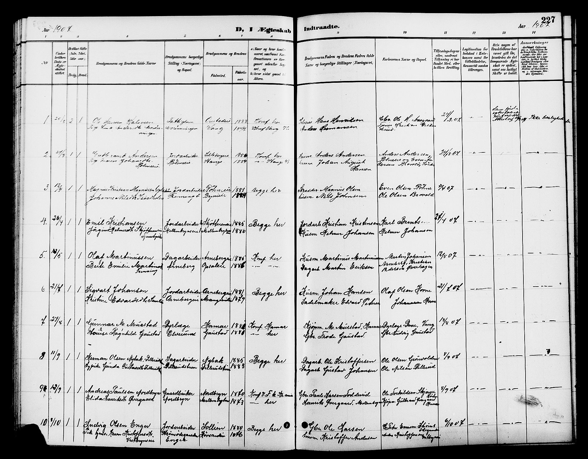 Romedal prestekontor, SAH/PREST-004/L/L0012: Parish register (copy) no. 12, 1896-1914, p. 227
