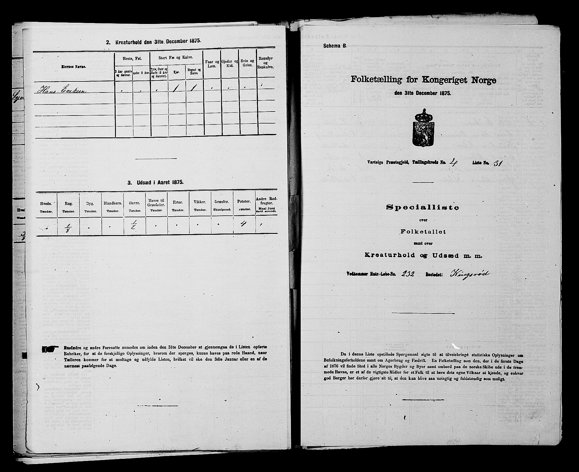 RA, 1875 census for 0114P Varteig, 1875, p. 406