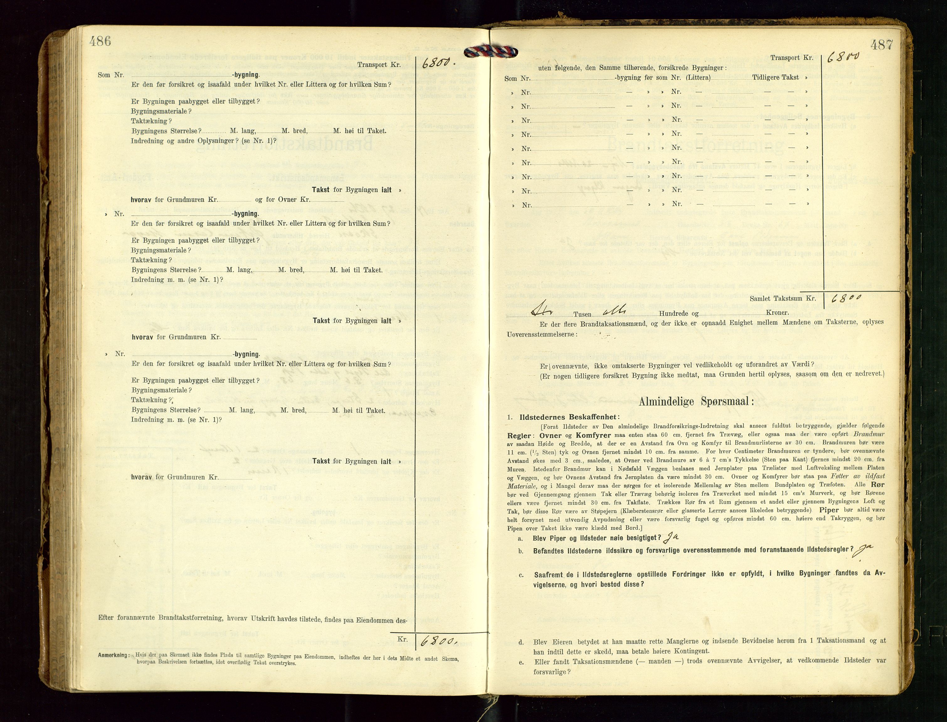 Torvestad lensmannskontor, SAST/A-100307/1/Gob/L0004: "Brandtaxationsprotokol for Torvestad Lensmannsdistrikt", 1909-1923, p. 486-487