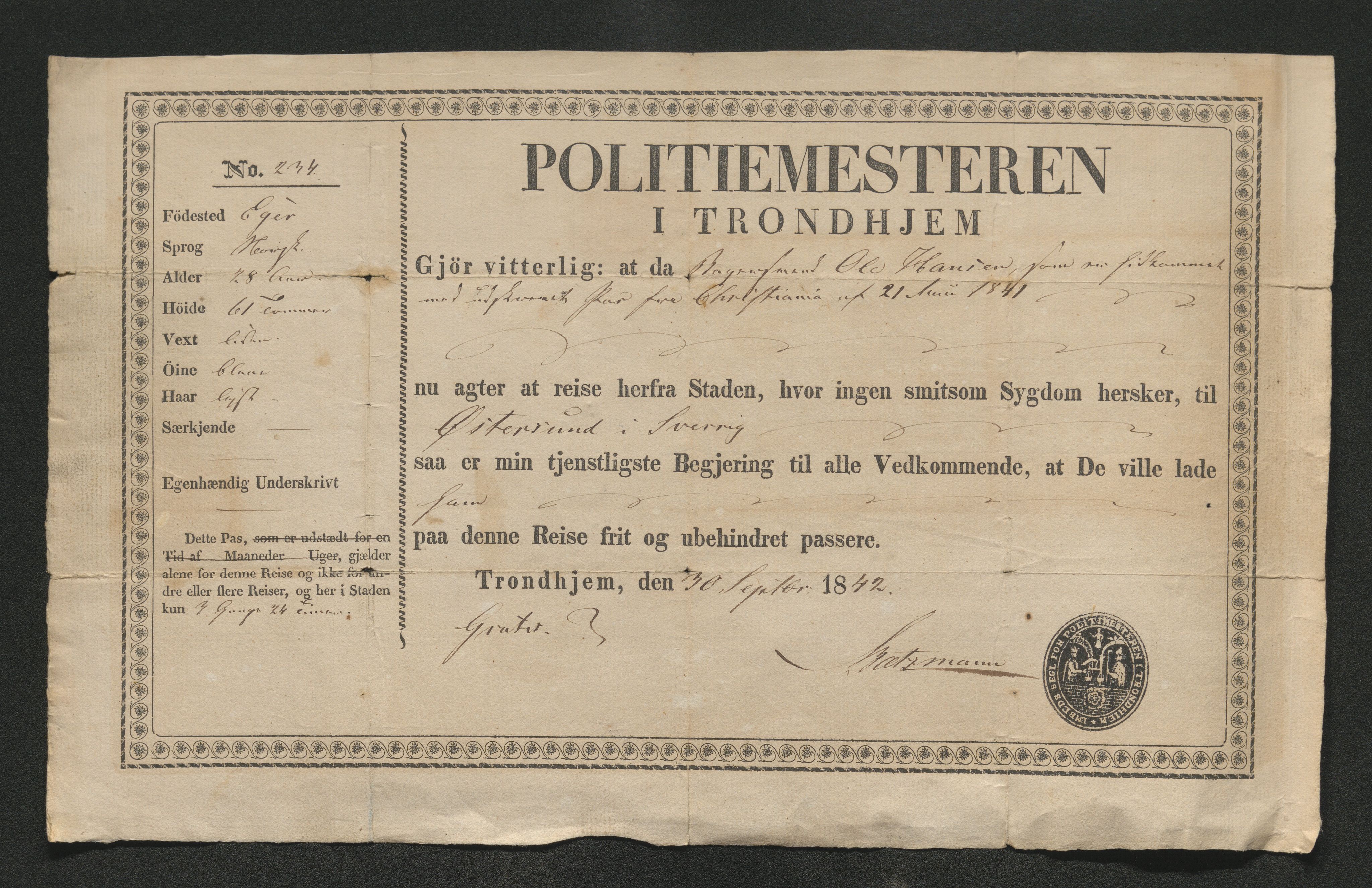 Drammen politikammer, AV/SAKO-A-623/I/Ia/Iab/L0007: Innleverte pass, 1843-1844, p. 131