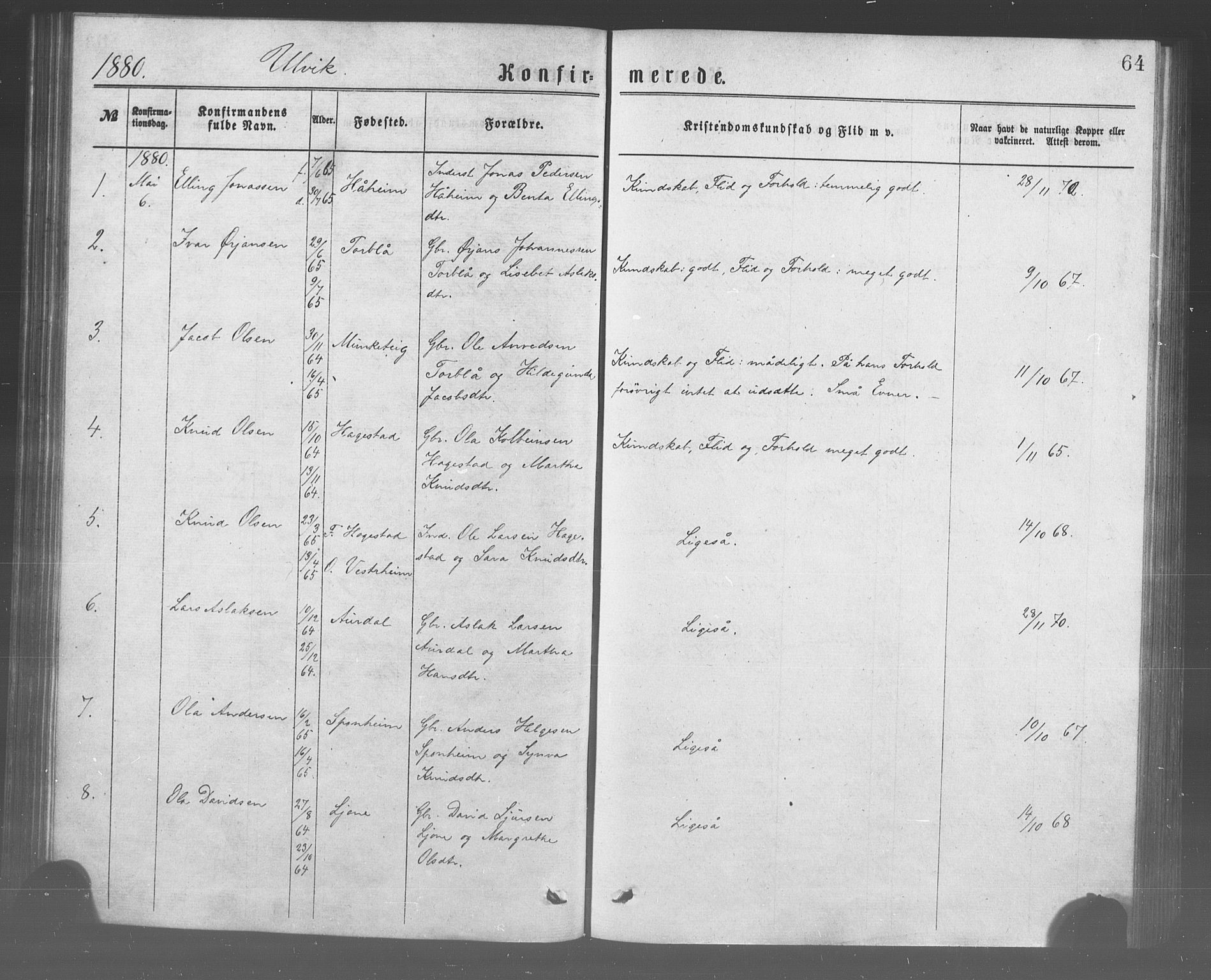 Ulvik sokneprestembete, SAB/A-78801/H/Haa: Parish register (official) no. A 17, 1873-1891, p. 64