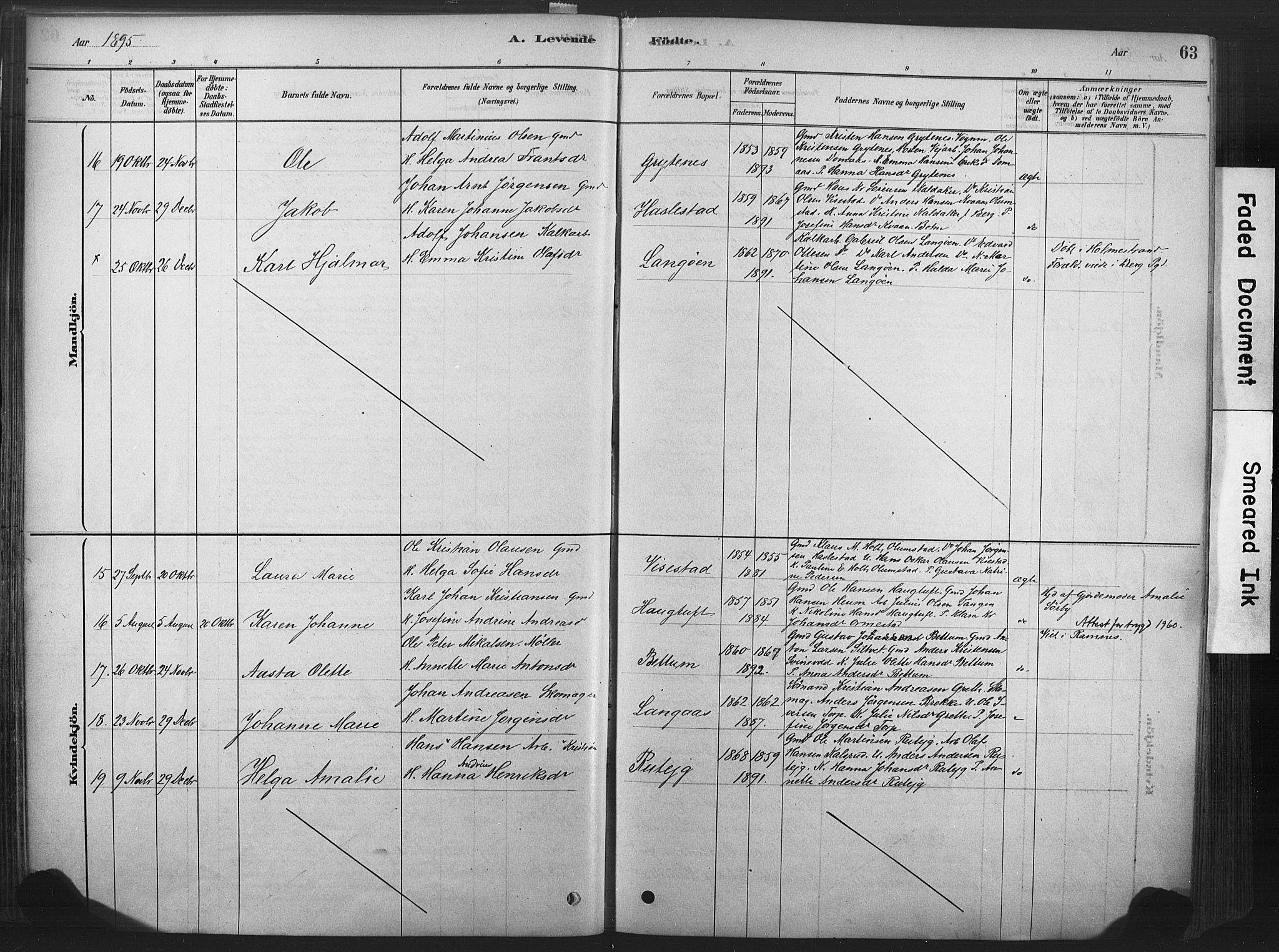 Våle kirkebøker, AV/SAKO-A-334/F/Fa/L0011: Parish register (official) no. I 11, 1878-1906, p. 63