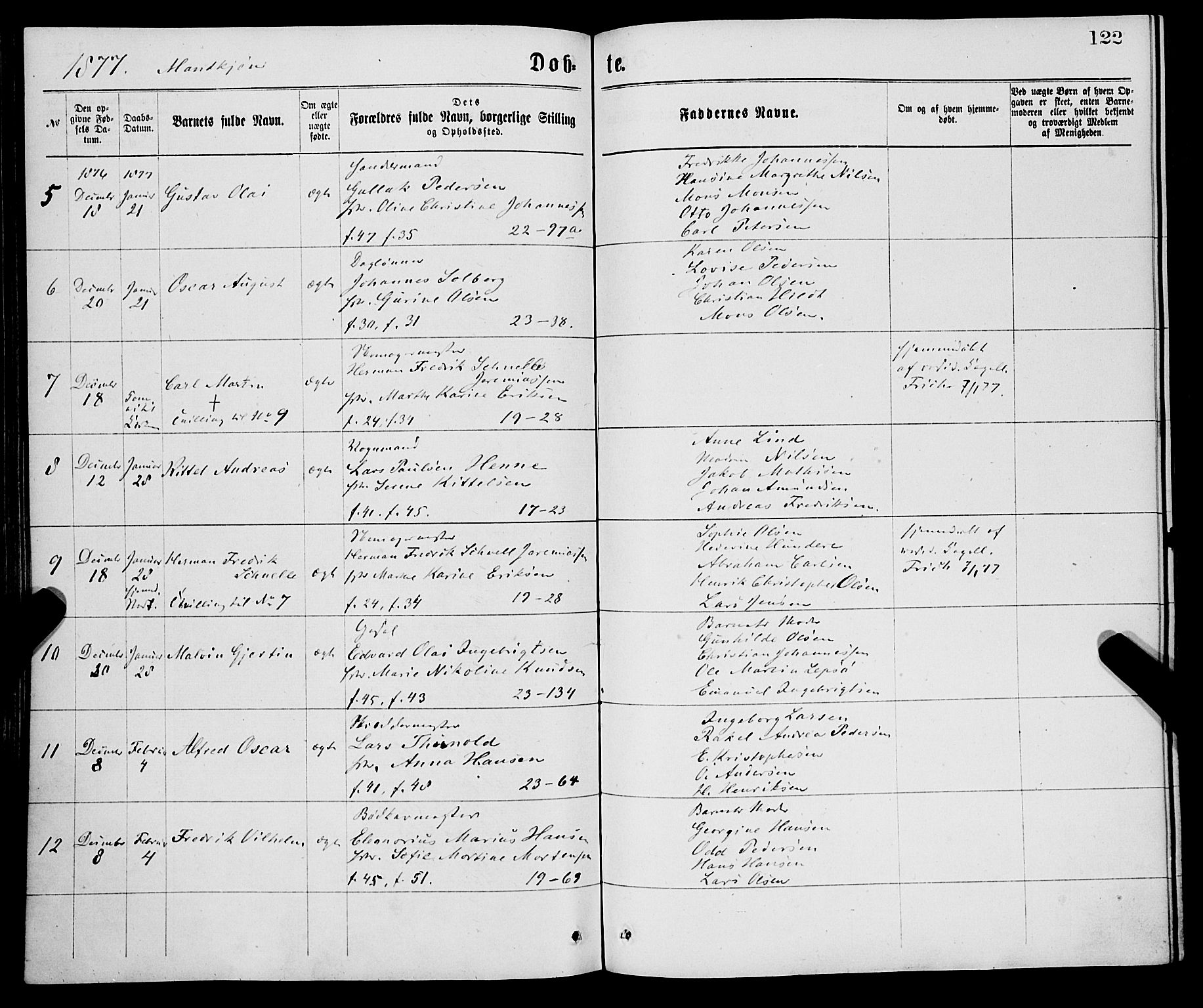 Korskirken sokneprestembete, AV/SAB-A-76101/H/Haa/L0020: Parish register (official) no. B 6, 1871-1878, p. 122