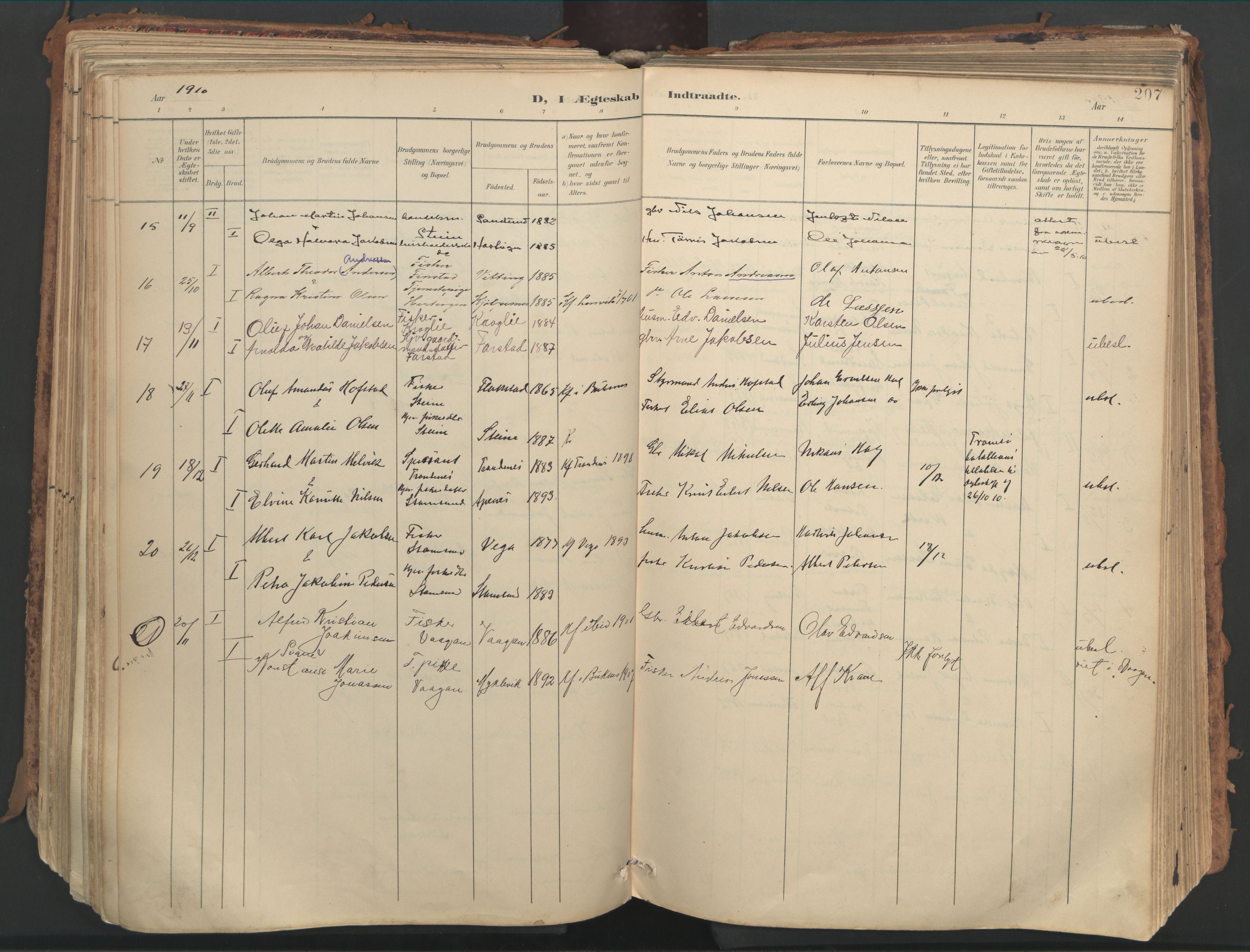 Ministerialprotokoller, klokkerbøker og fødselsregistre - Nordland, AV/SAT-A-1459/882/L1180: Parish register (official) no. 882A02, 1897-1913, p. 207