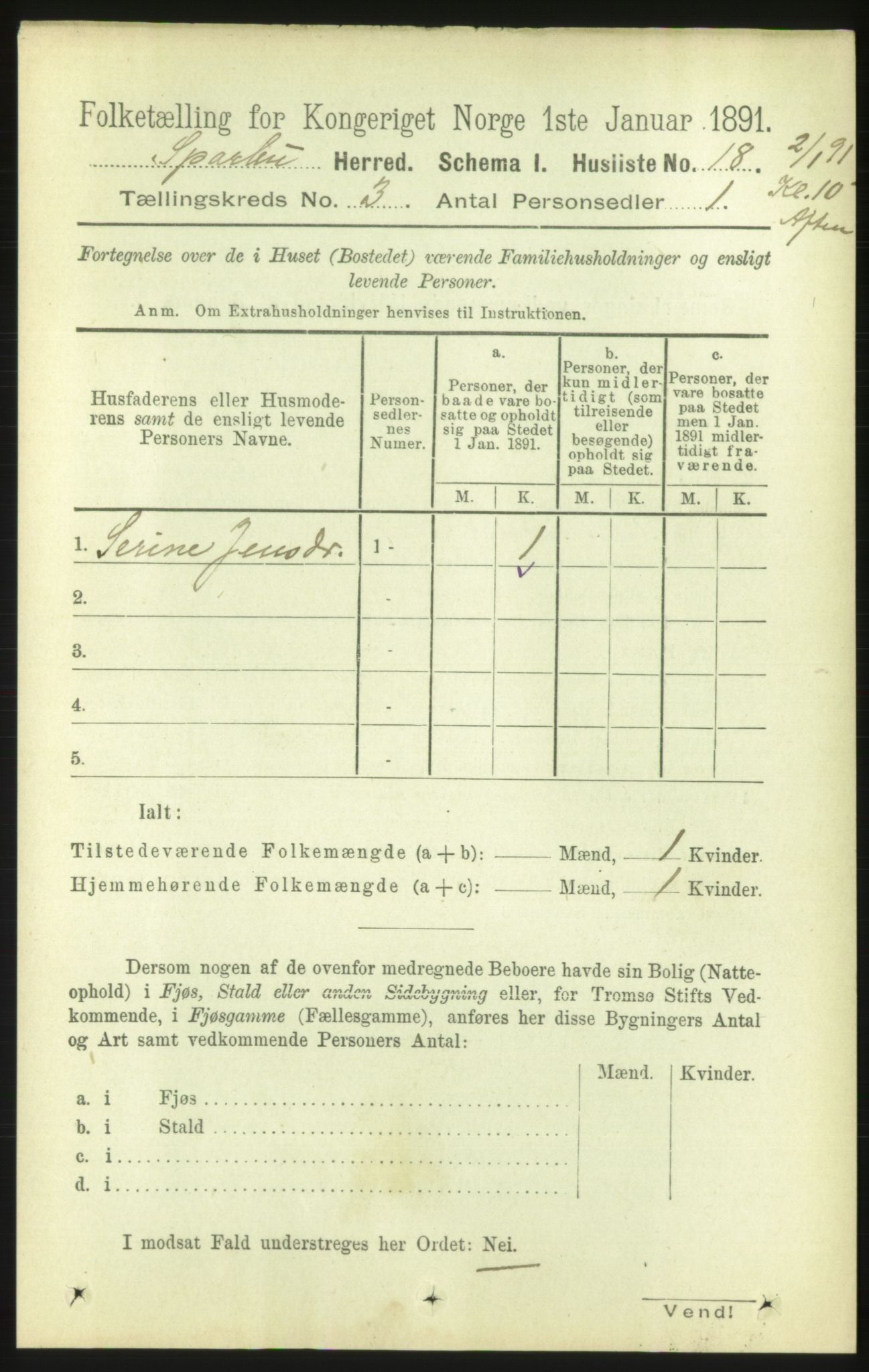 RA, 1891 census for 1731 Sparbu, 1891, p. 813