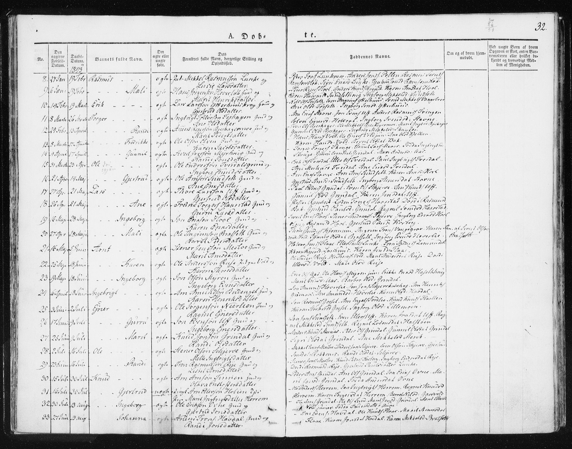 Ministerialprotokoller, klokkerbøker og fødselsregistre - Sør-Trøndelag, SAT/A-1456/674/L0869: Parish register (official) no. 674A01, 1829-1860, p. 32