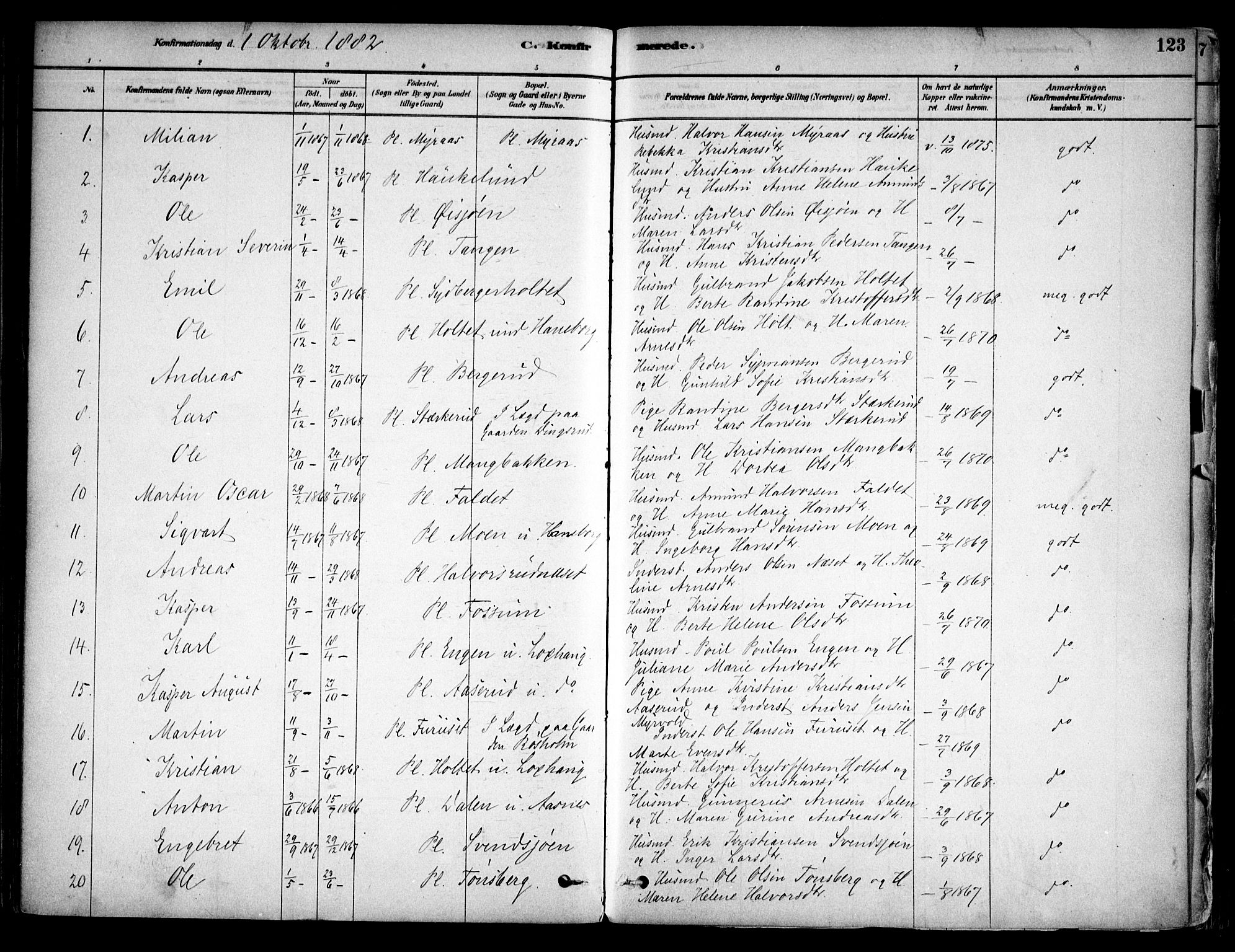 Aurskog prestekontor Kirkebøker, SAO/A-10304a/F/Fa/L0008: Parish register (official) no. I 8, 1878-1937, p. 123
