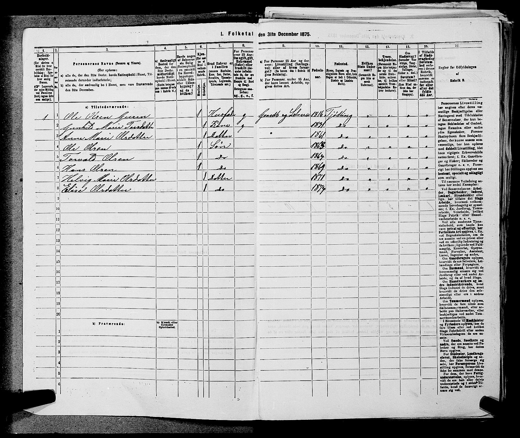 SAKO, 1875 census for 0725P Tjølling, 1875, p. 532