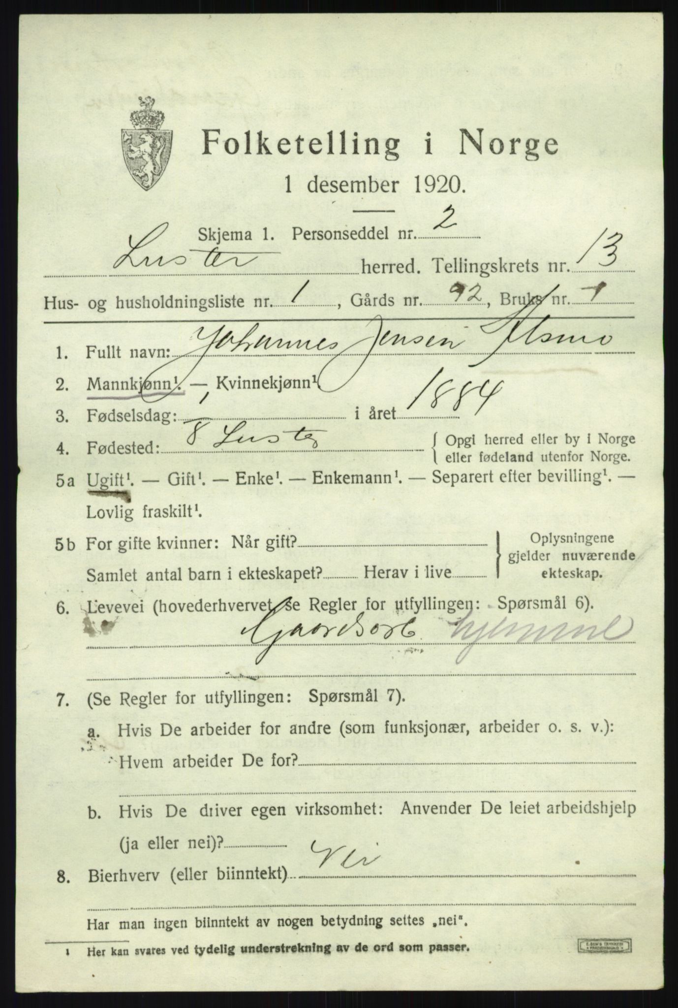 SAB, 1920 census for Luster, 1920, p. 7078