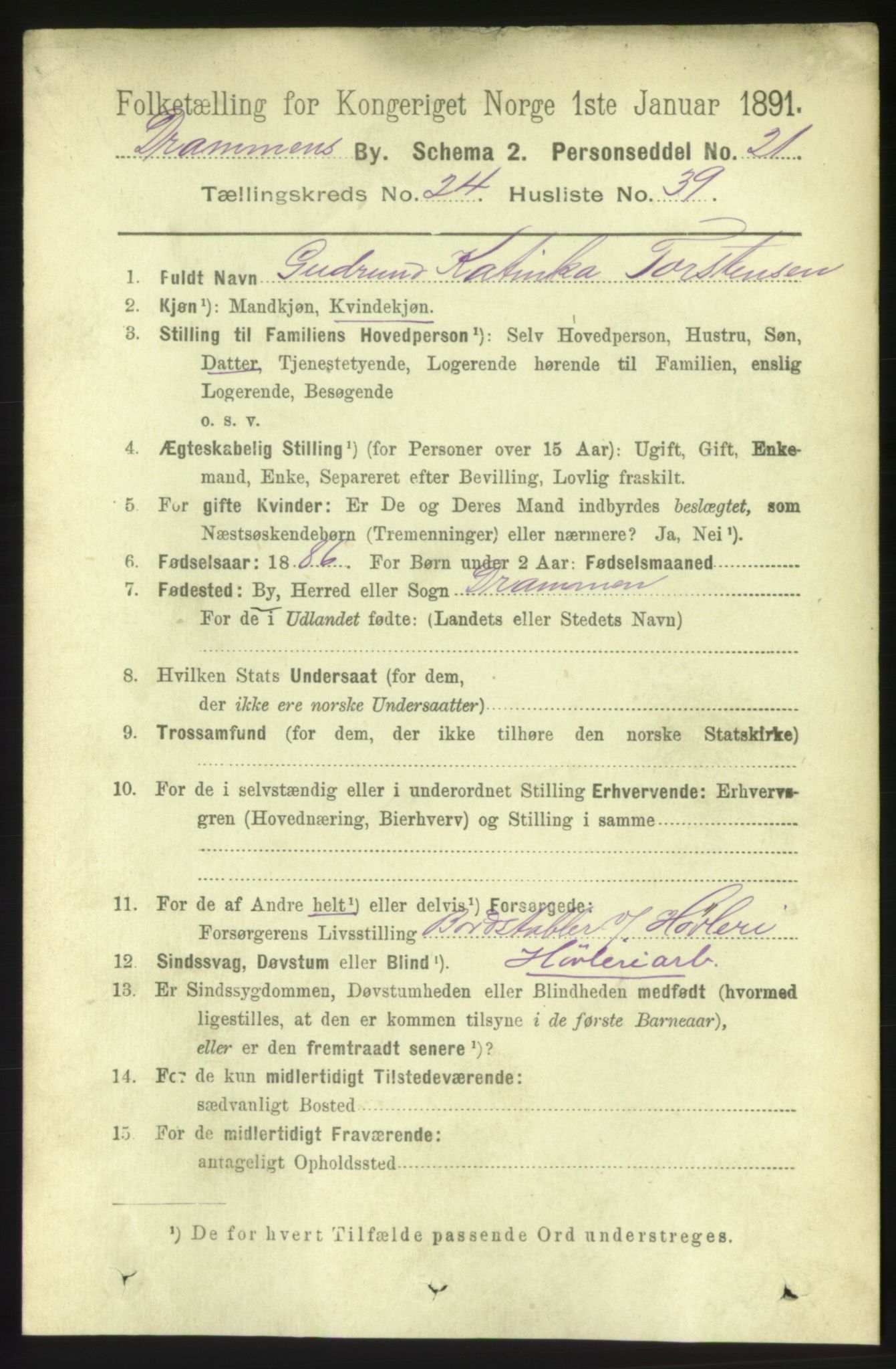 RA, 1891 census for 0602 Drammen, 1891, p. 15152