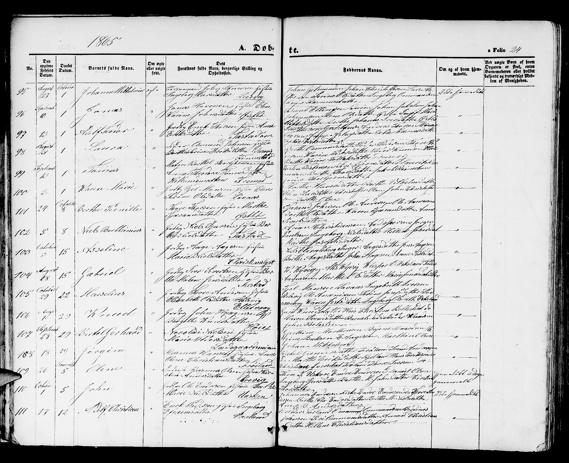 Hetland sokneprestkontor, SAST/A-101826/30/30BB/L0003: Parish register (copy) no. B 3, 1863-1877, p. 24
