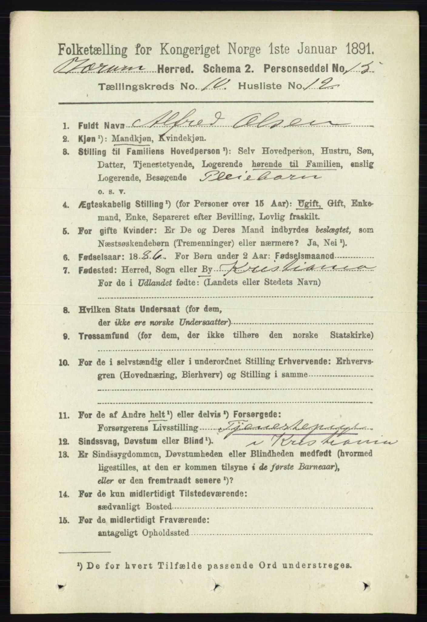 RA, 1891 census for 0219 Bærum, 1891, p. 6524