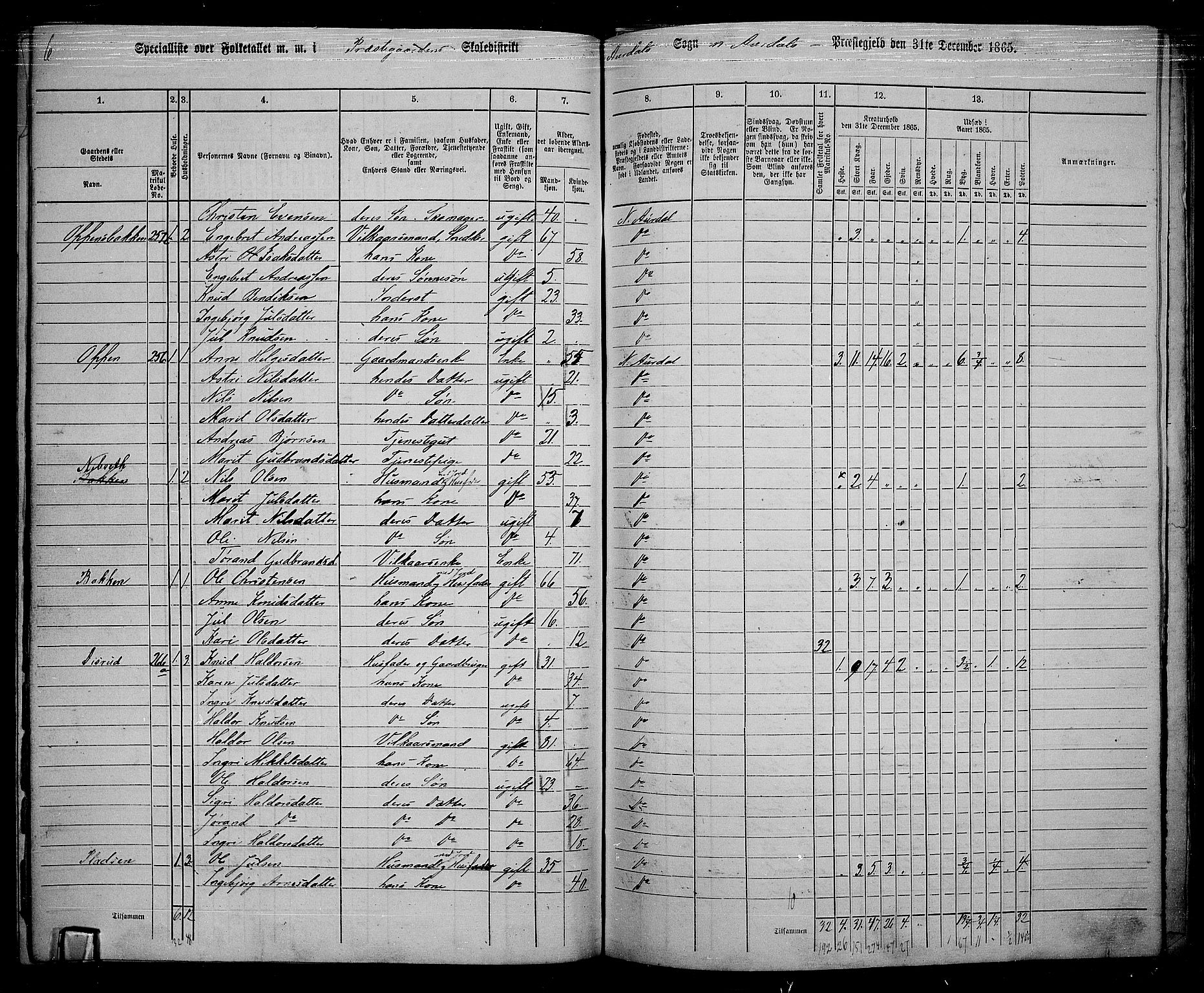 RA, 1865 census for Nord-Aurdal, 1865, p. 169