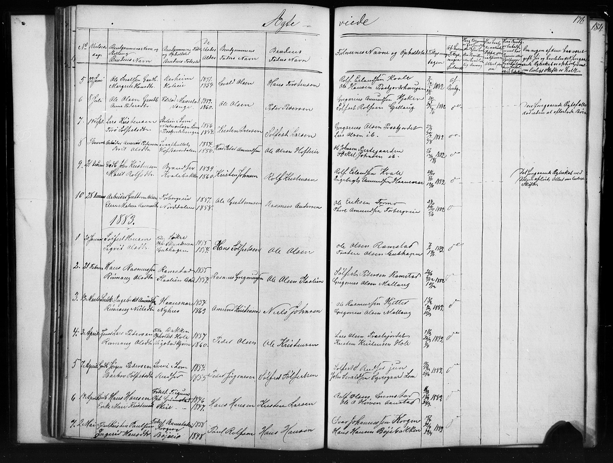 Skjåk prestekontor, SAH/PREST-072/H/Ha/Hab/L0001: Parish register (copy) no. 1, 1865-1893, p. 176