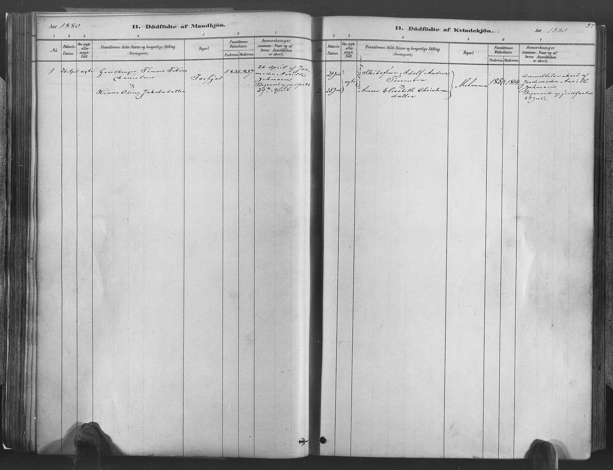 Høvåg sokneprestkontor, SAK/1111-0025/F/Fa/L0005: Parish register (official) no. A 5, 1878-1893, p. 97
