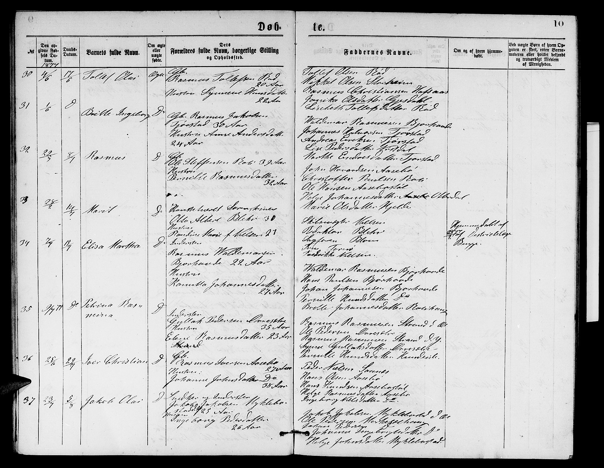 Eid sokneprestembete, AV/SAB-A-82301/H/Hab/Habb/L0001: Parish register (copy) no. B 1, 1877-1882, p. 10