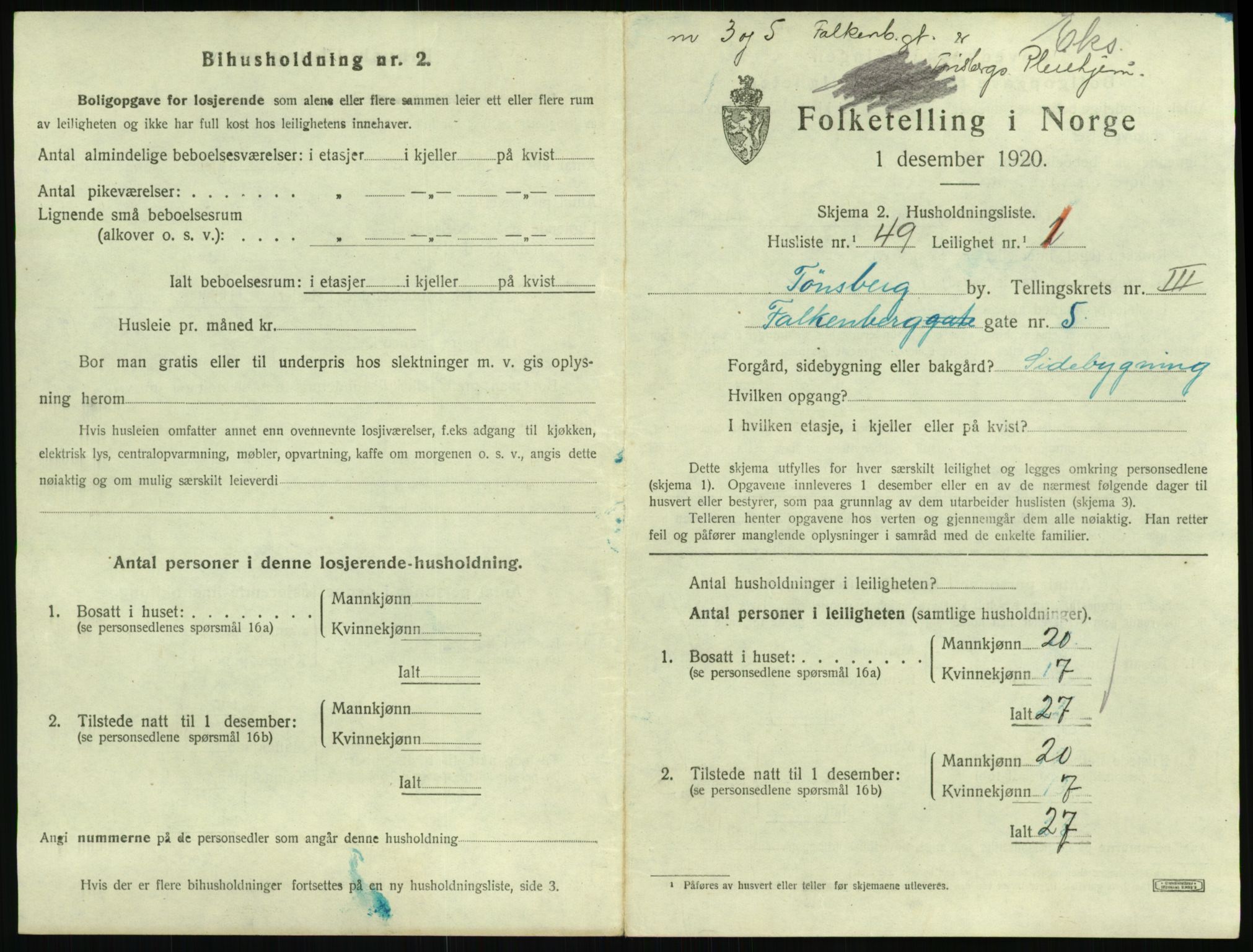 SAKO, 1920 census for Tønsberg, 1920, p. 3237